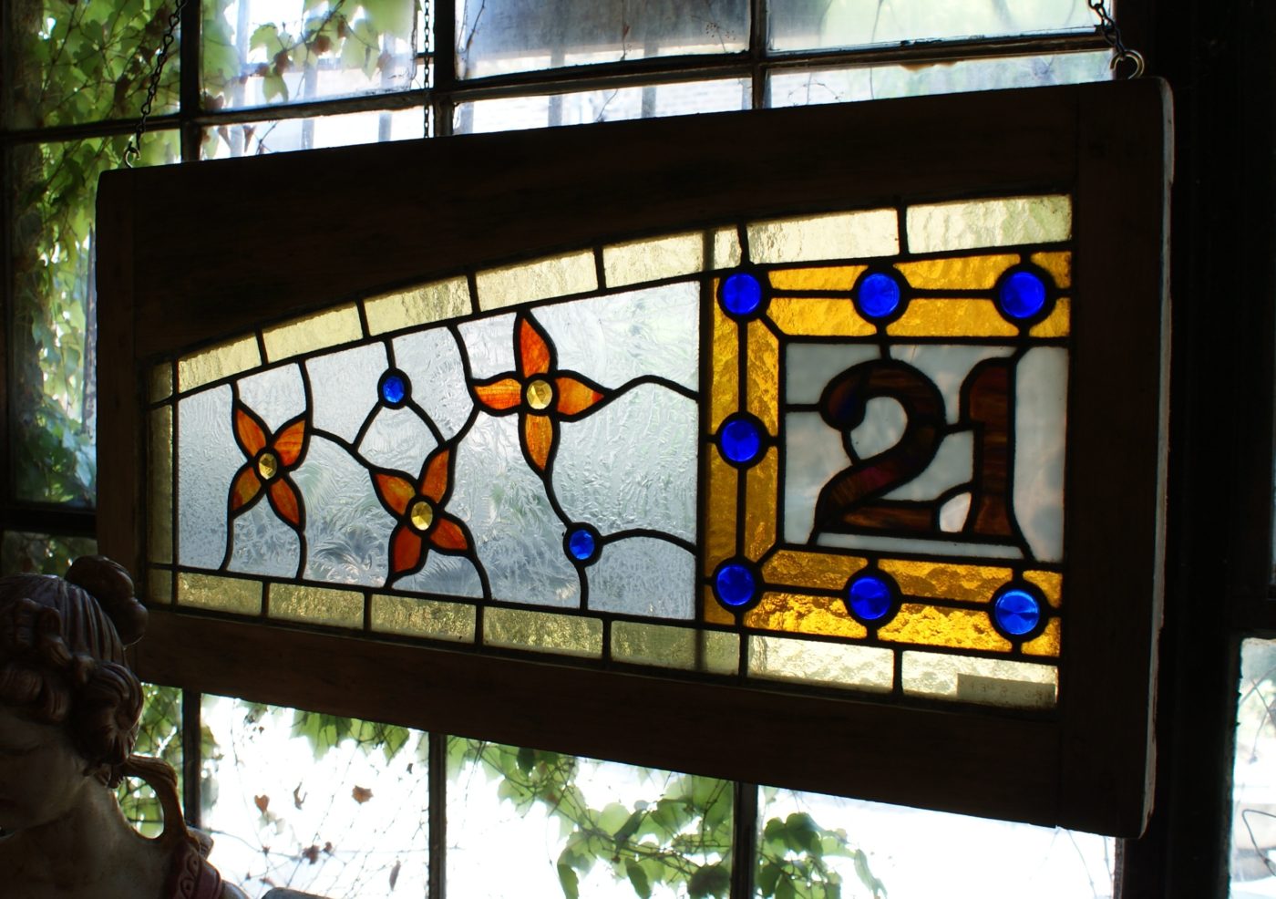 Half Transom Stained Glass w Flowers and 21