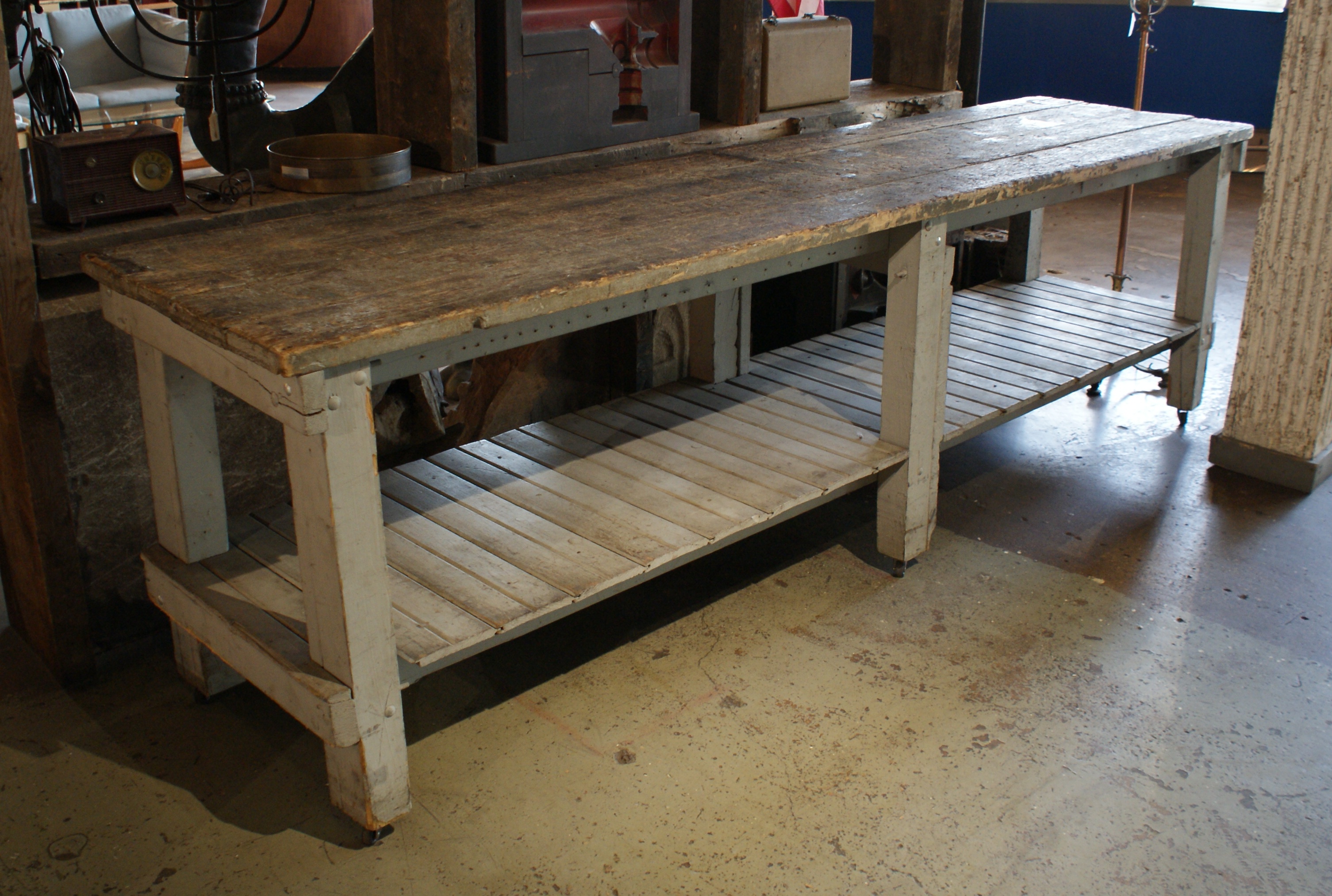 Extra Long Wood Work Table On Casters Salvage One