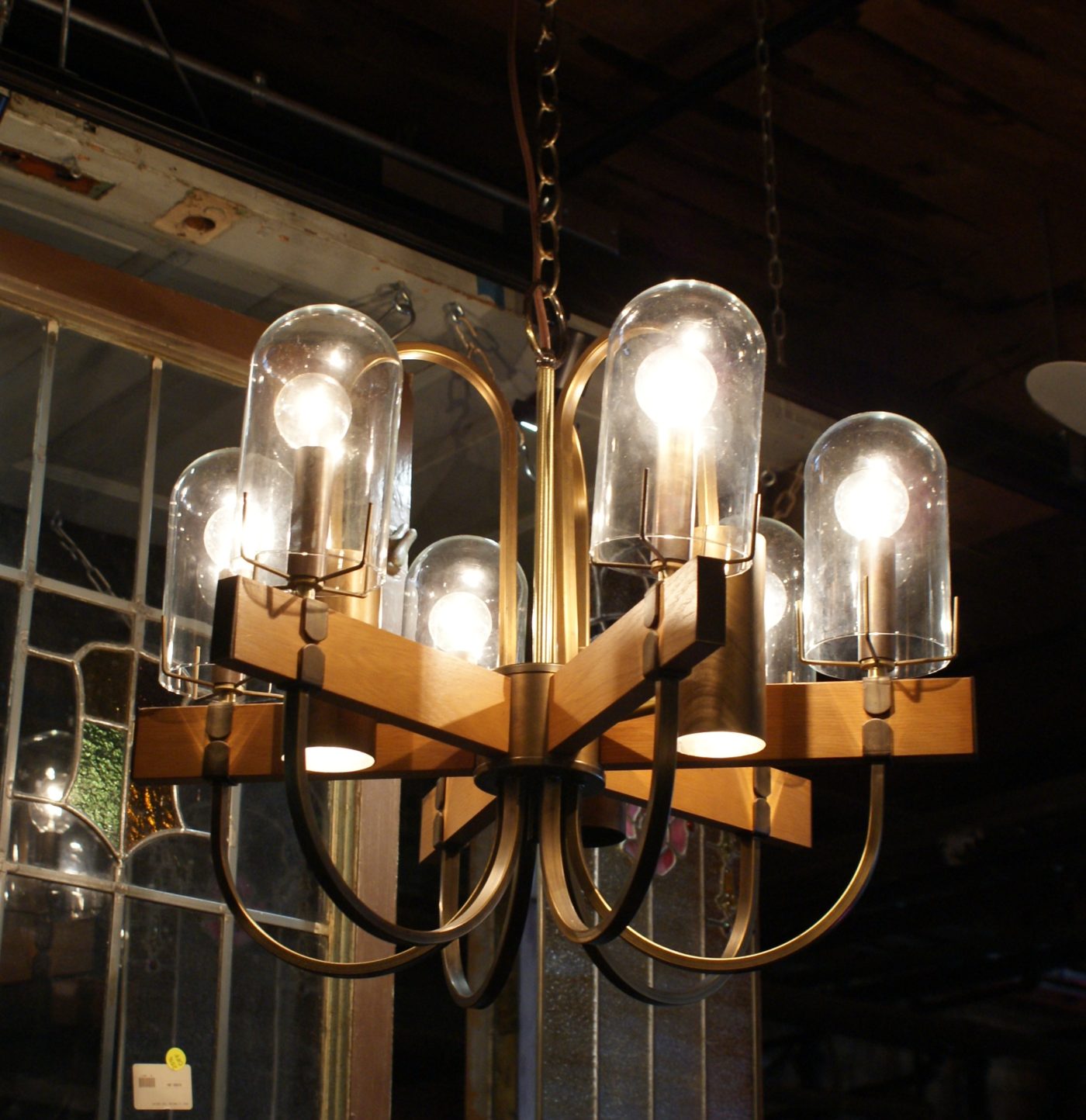 MCM Hanging 6 Light w Clear Dome Shades