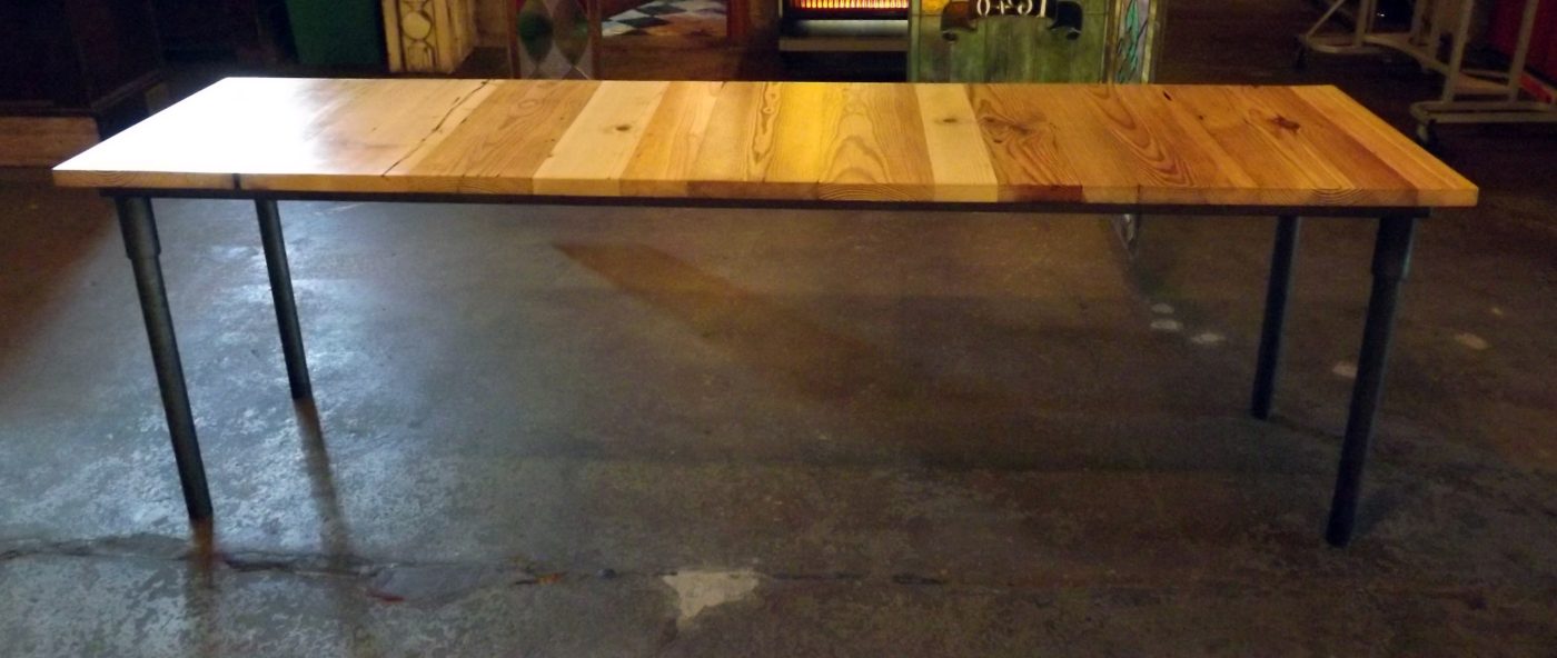 Custom Pine Narrow Table w Steel Base