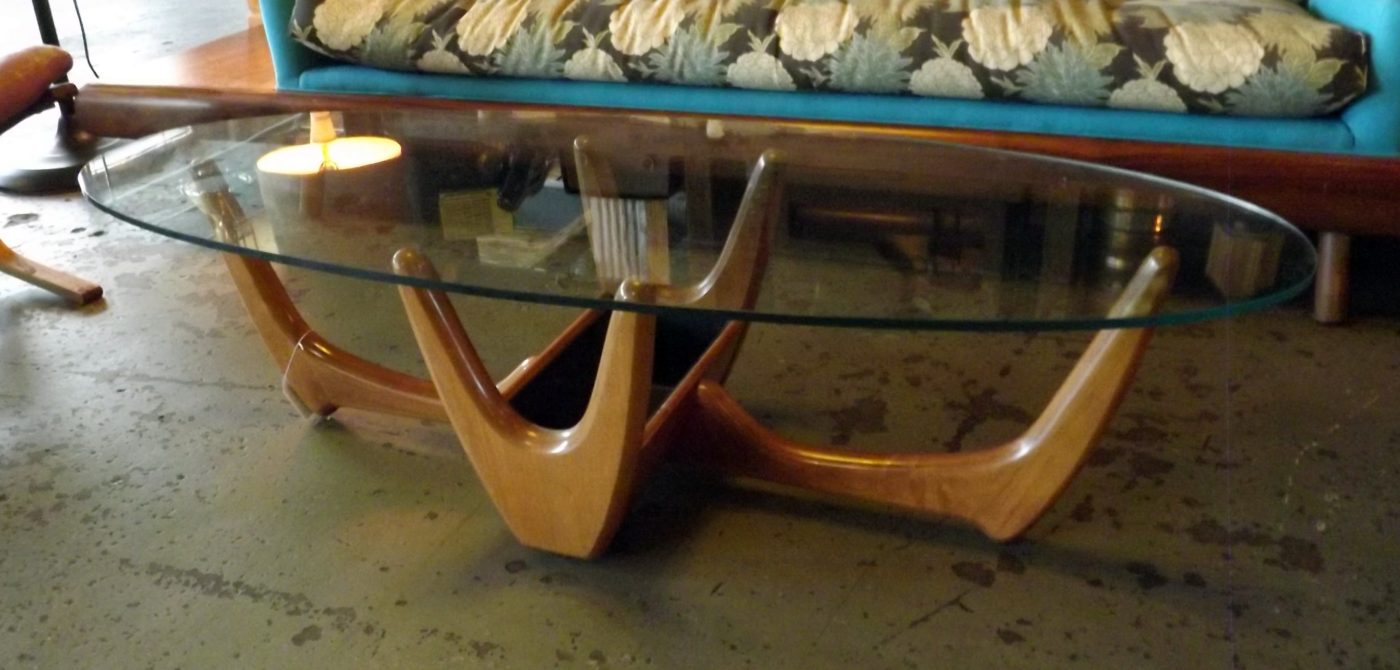 60s Coffee Table w Planter and Oval Glass Top