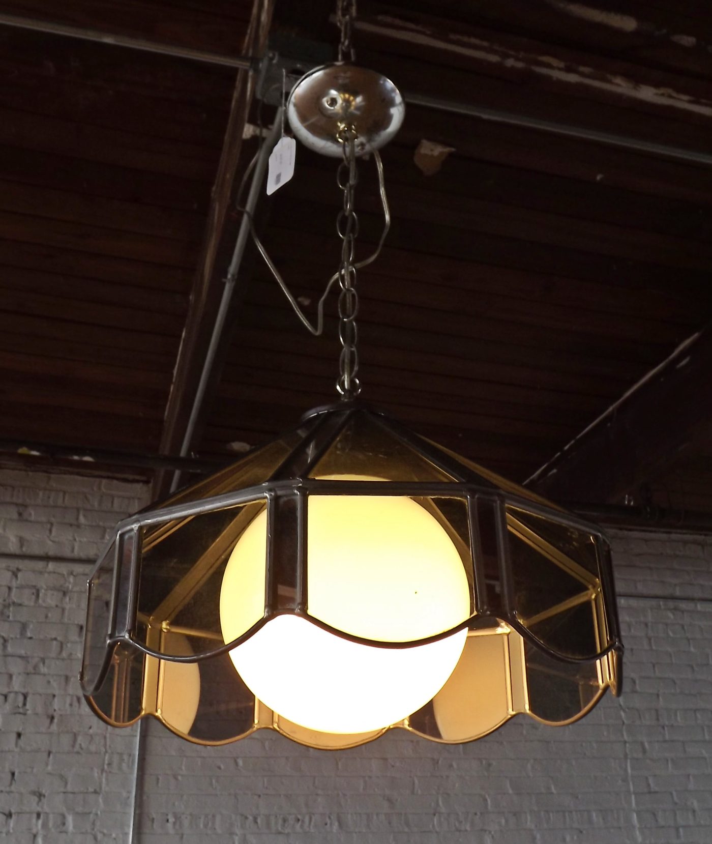 70s Mirrored Shade and Globe Hanging Light