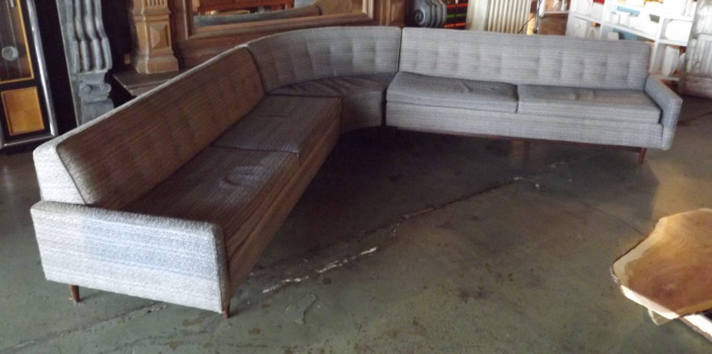 Large Grey Blue MCM Sectional Sofa