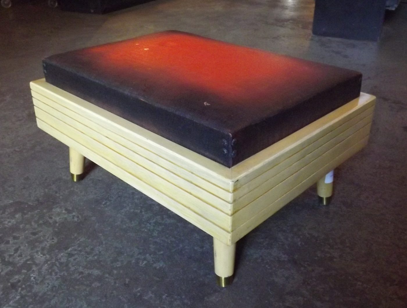 Custom Ottoman w Red Vinyl Top