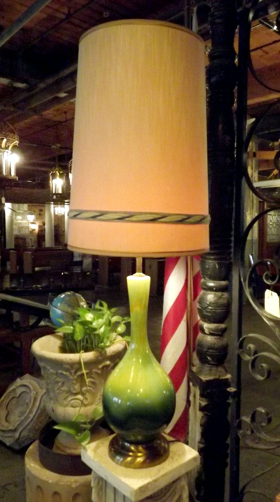 Tall Green Glaze Ceramic Lamp PAIR