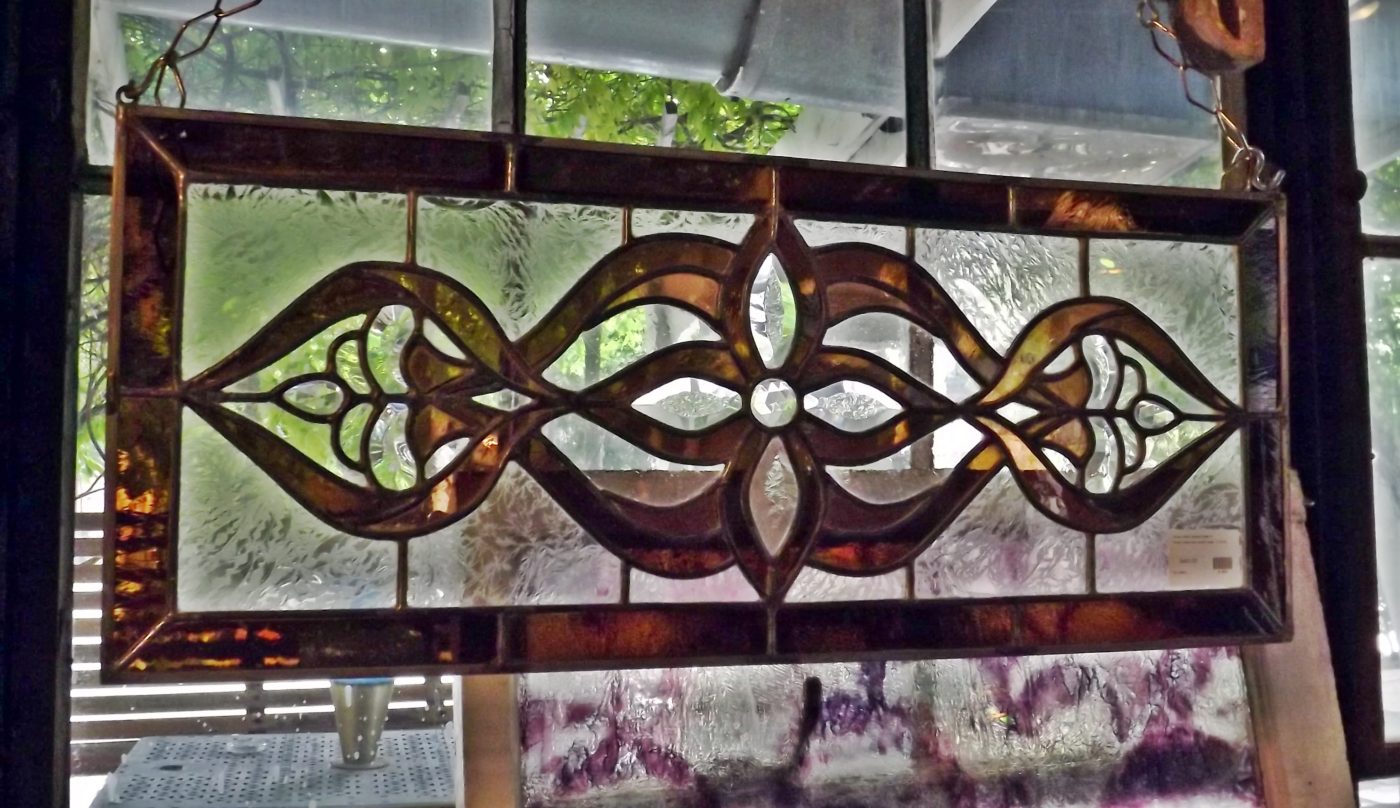 Brown Border Stained Glass w Jewel and Bevels