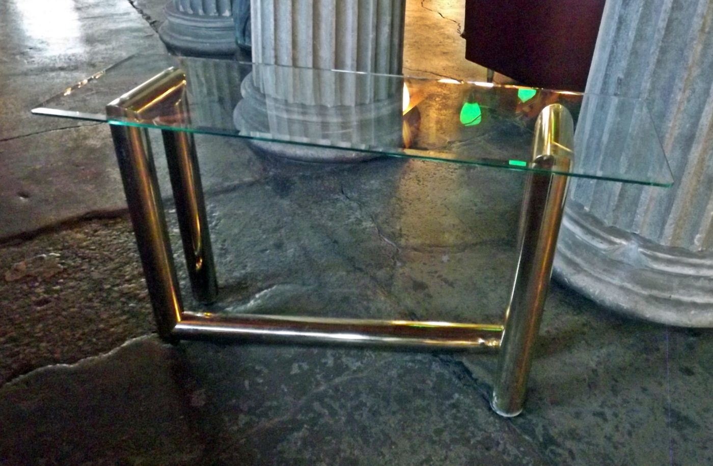 Tubular Base Sofa Table w Glass Top attr Karl Springer