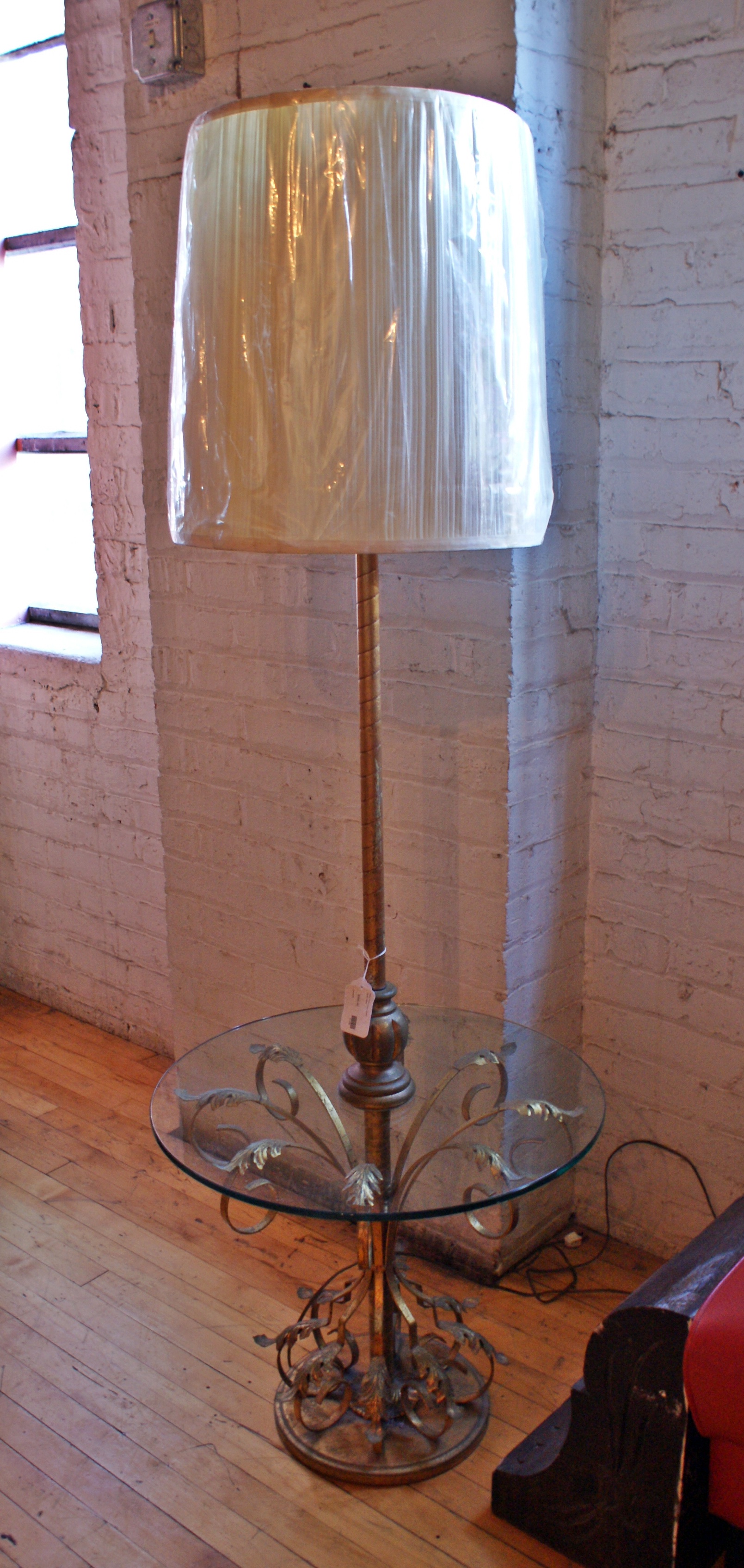Italian Floor Lamp W Glass Center Table, Floor Lamp With Glass Table Attached
