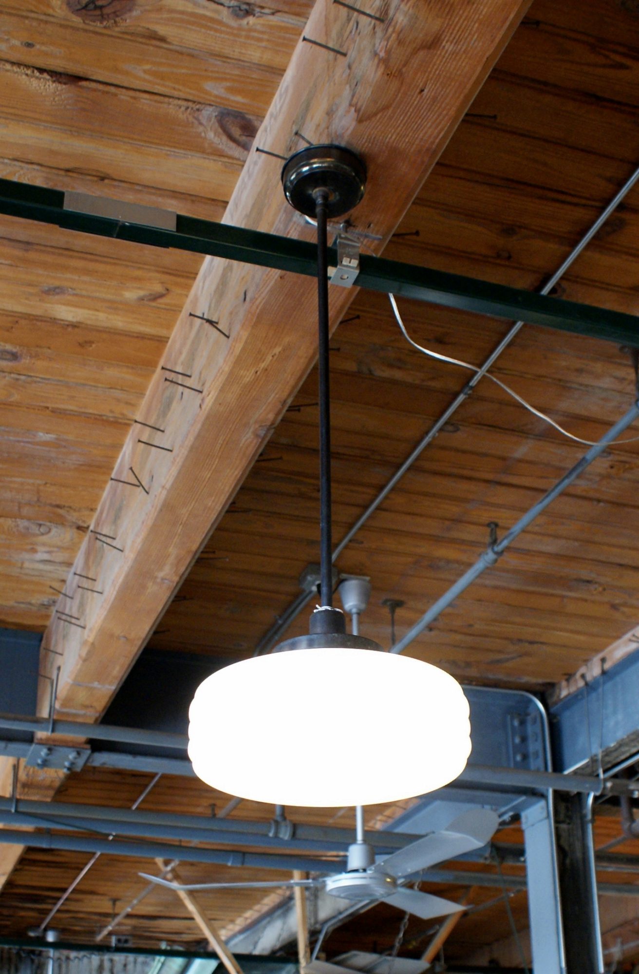 Deco Industrial Pendant Light w Milk Glass Shade