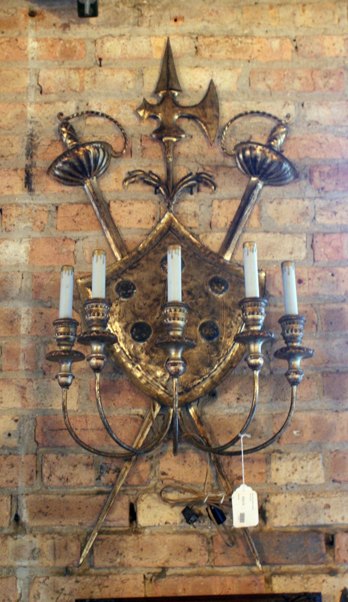 Italian Wall Light w Shield and Swords