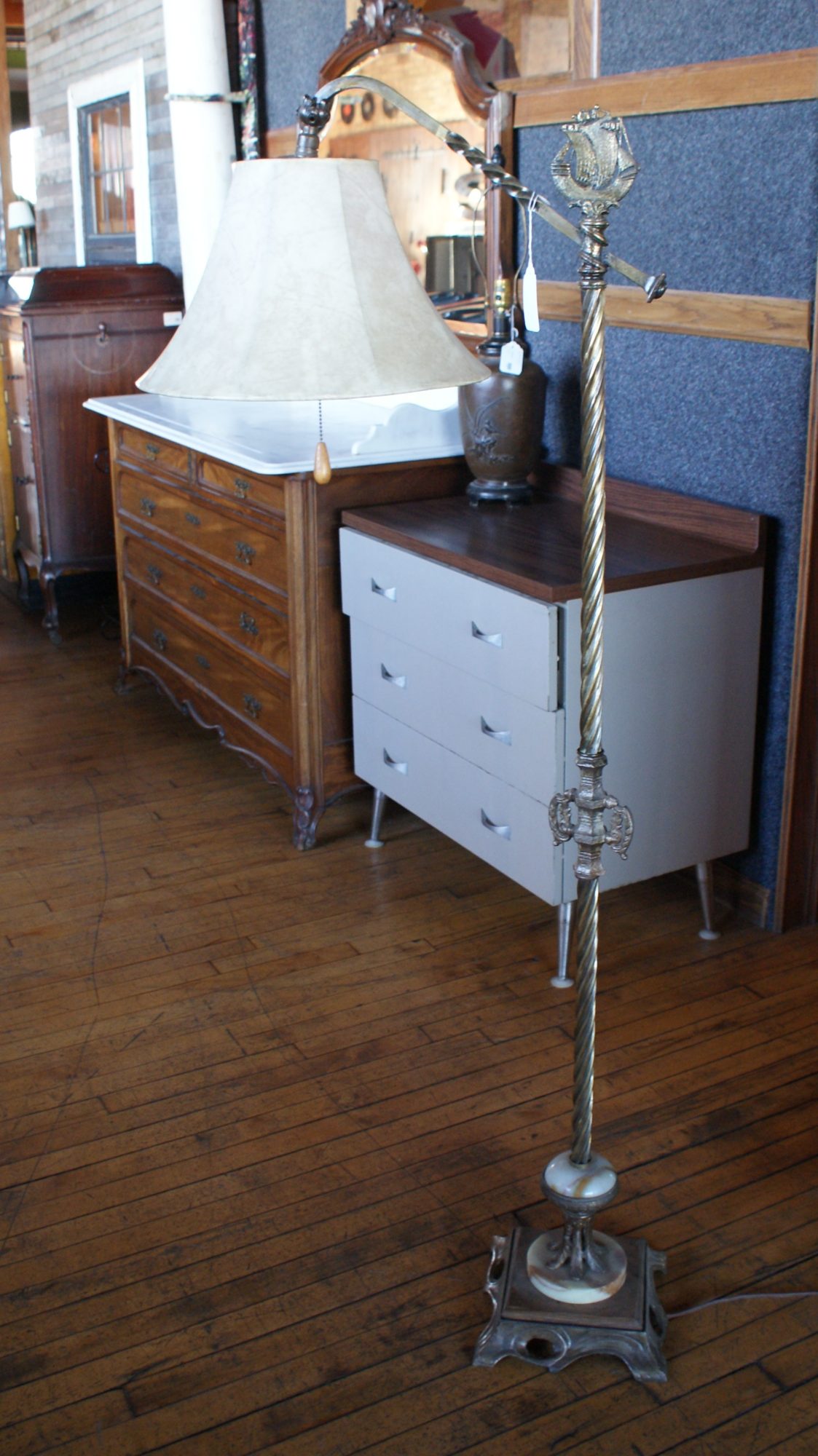 20s Bridge Lamp w Ship and Marble Accents