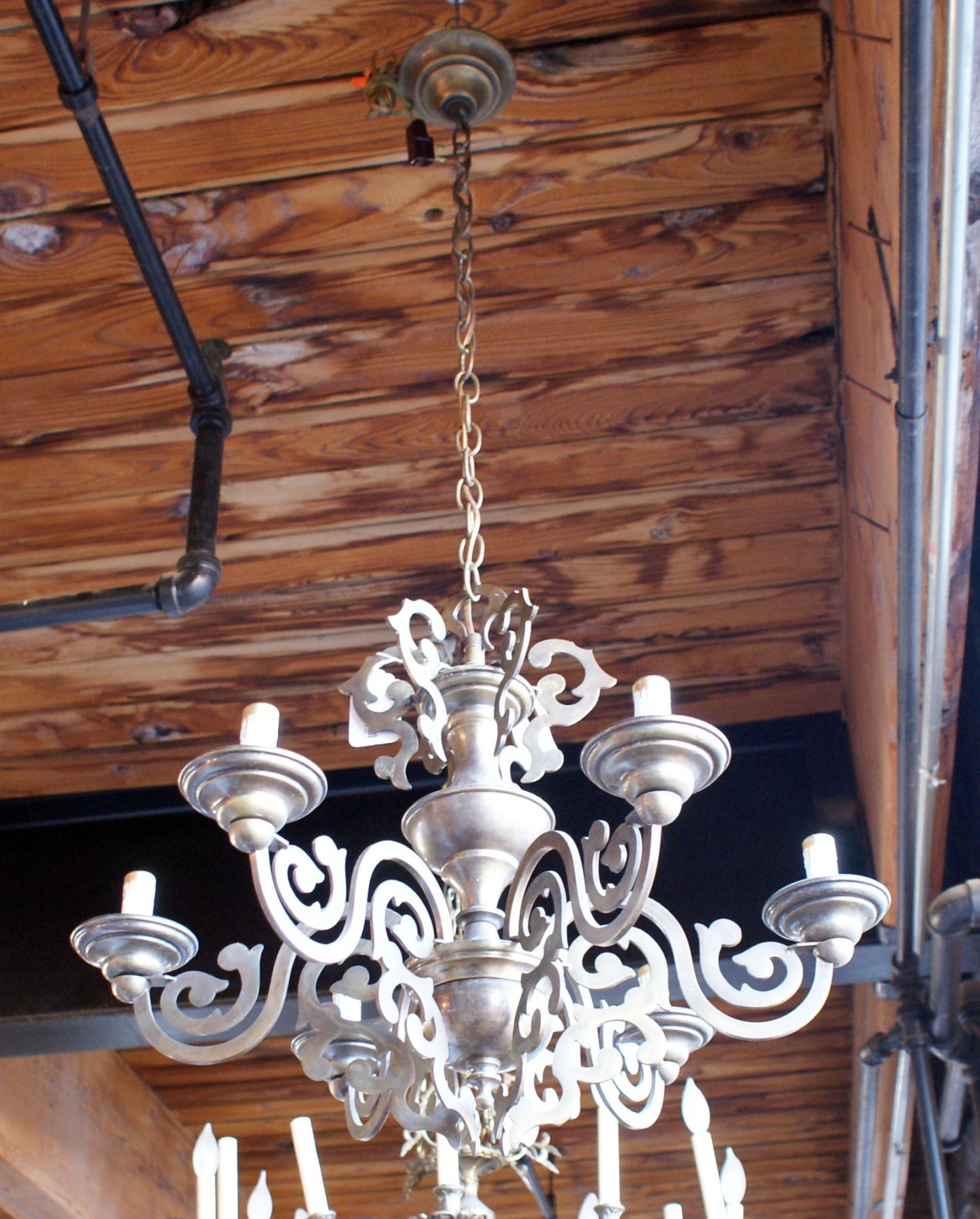 6 Light Brass Fixture w Scrolled Arms