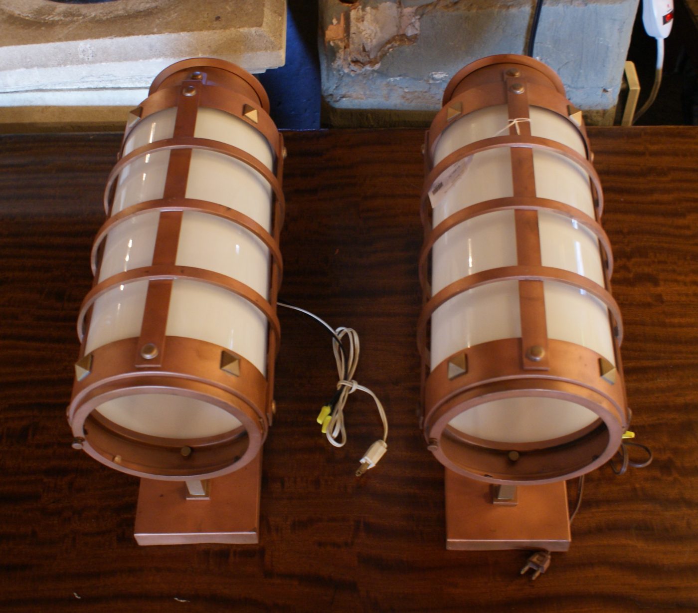 Copper Outdoor Sconce w Milk Glass Shade PAIR