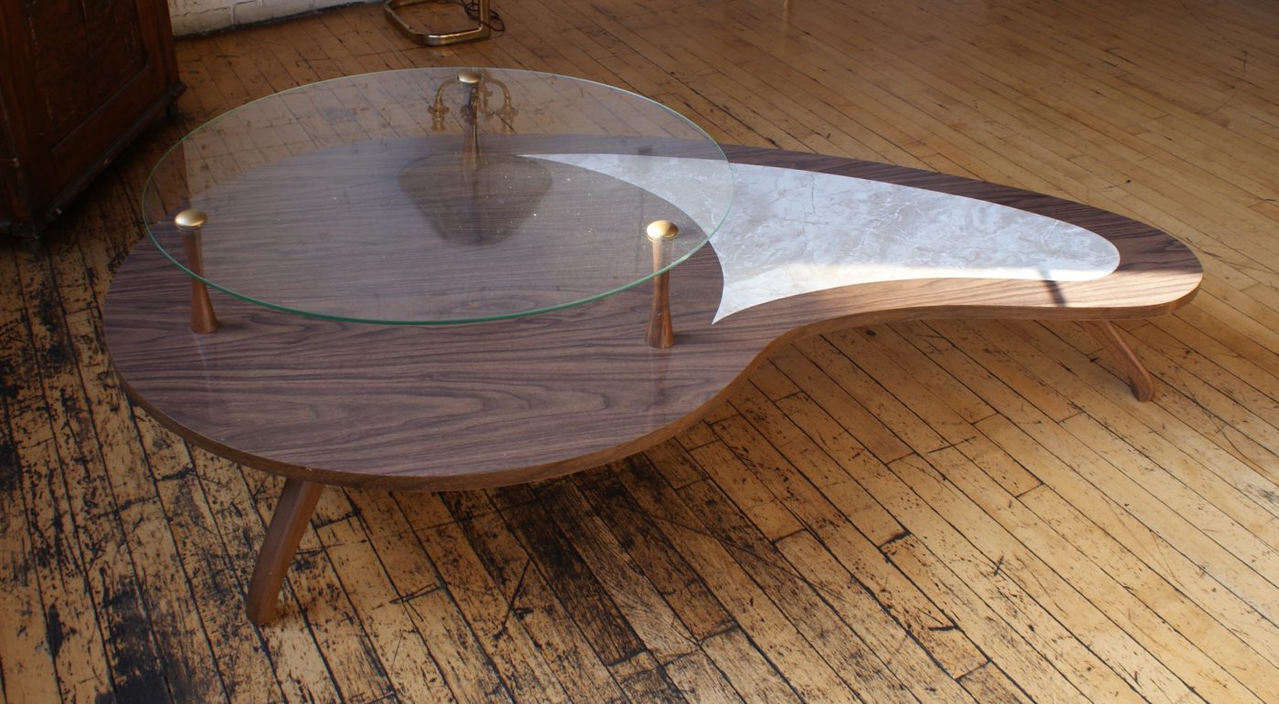 Atomic Laminate Coffee Table w Raised Glass