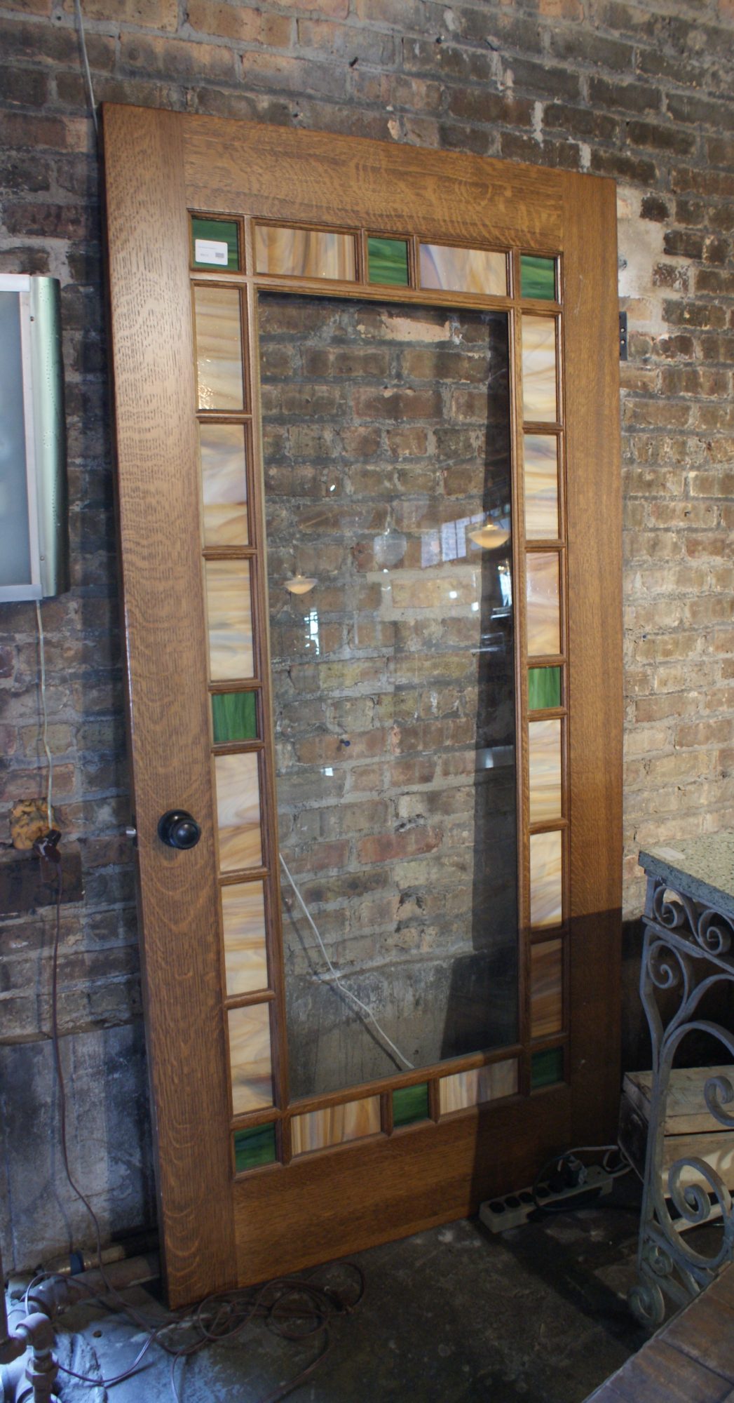 Large Slag Glass Windowed Door