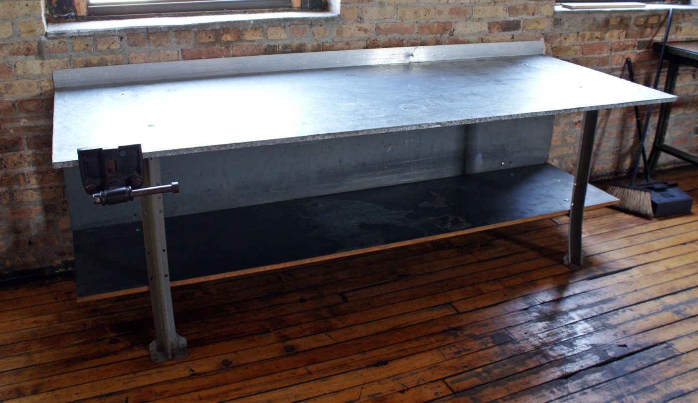 Large Metal Top Work Table w Vise