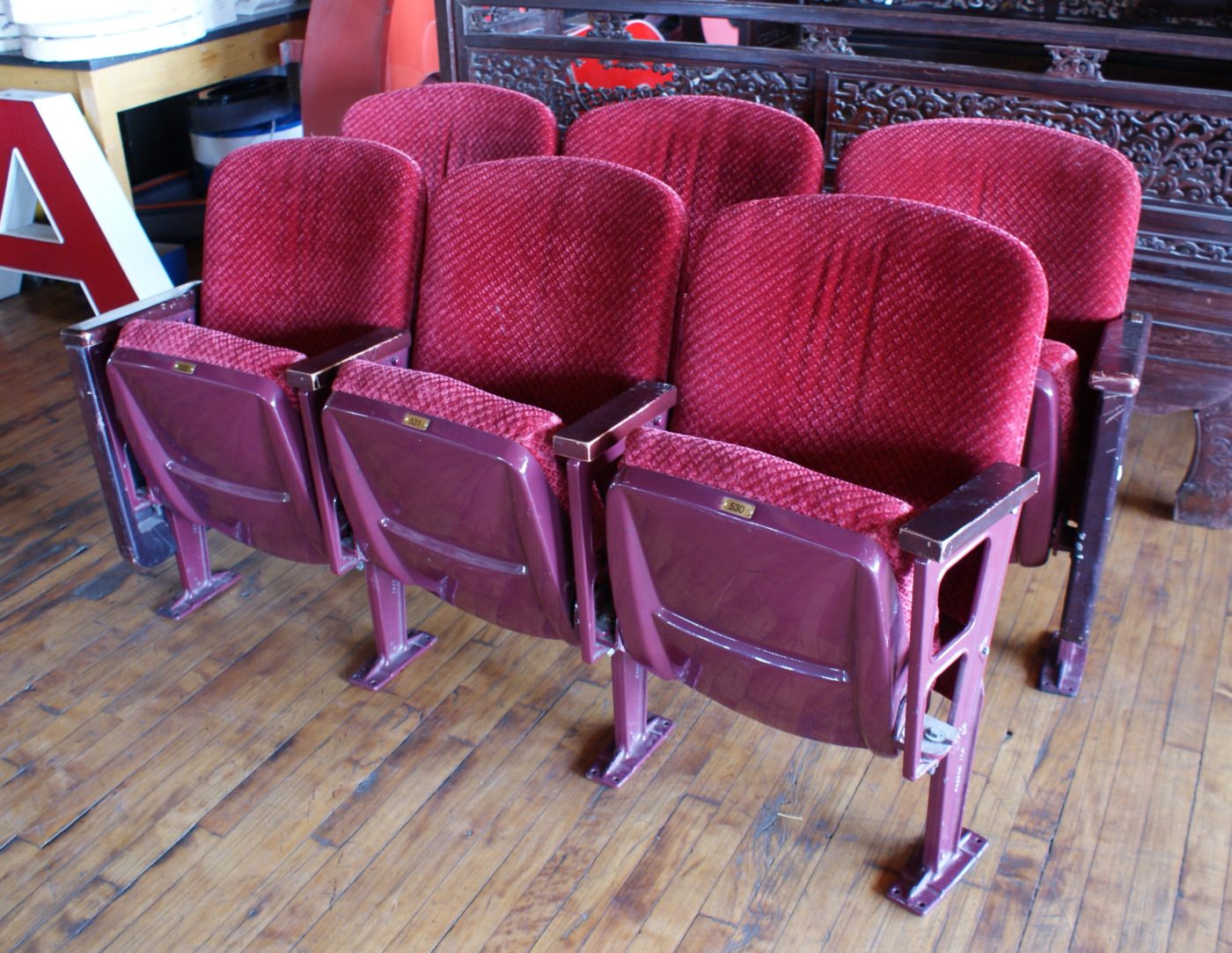 Row of 3 Red Plush Theater Seats