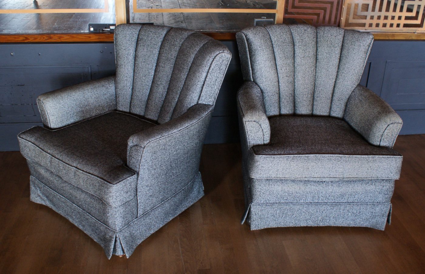 Black and White Fabric Lounge Chair PAIR