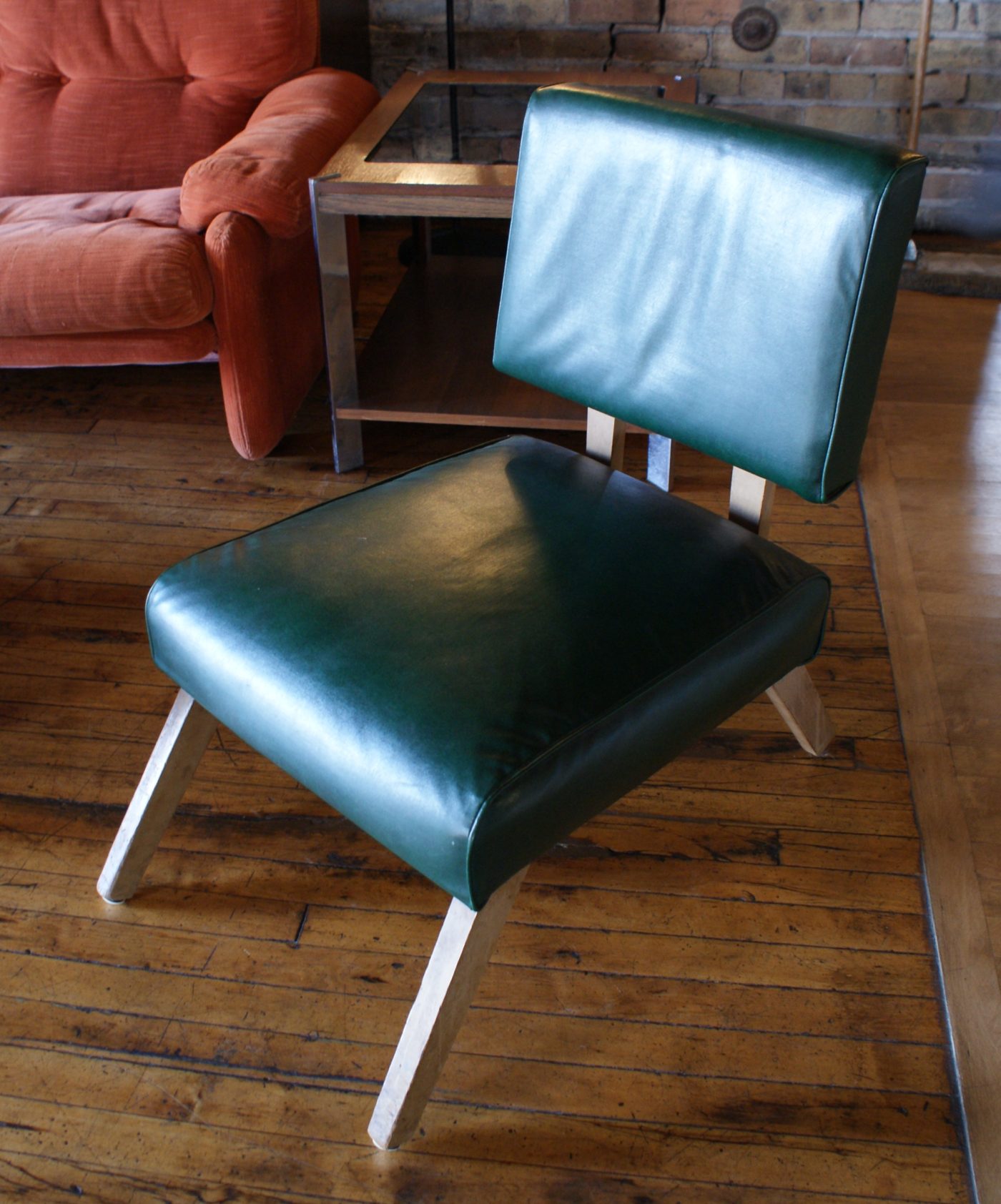 Green Vinyl Armless Chair