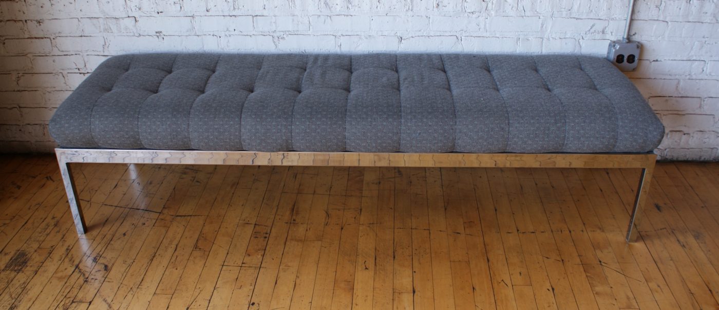 Grey Upholstered Bench w Chrome Frame