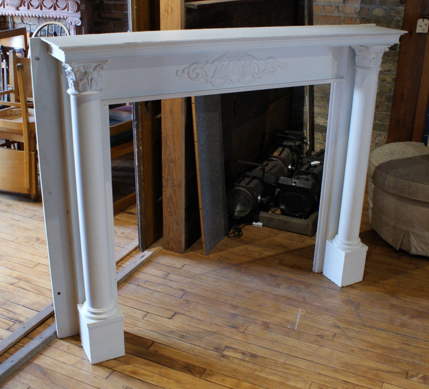 White Painted Mantel w Columns