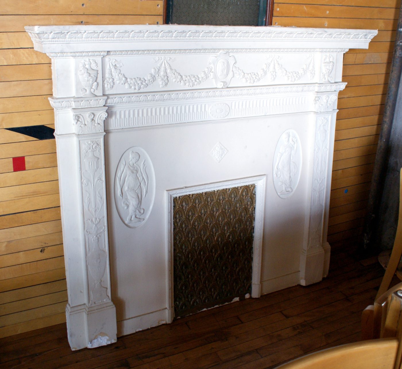 Antique White Carved Plaster Mantel