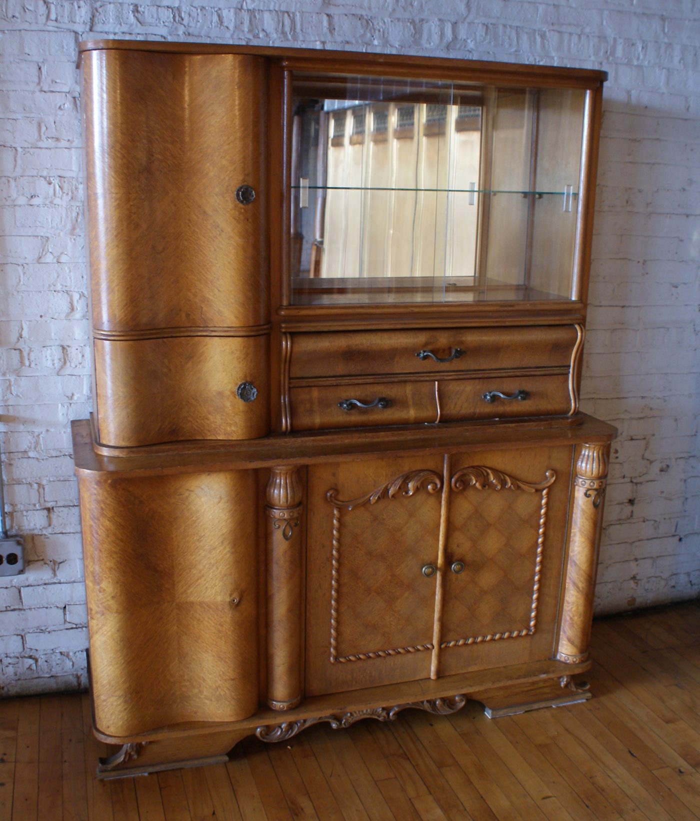 2 Piece Hutch with Curved Drawers and Carved Details