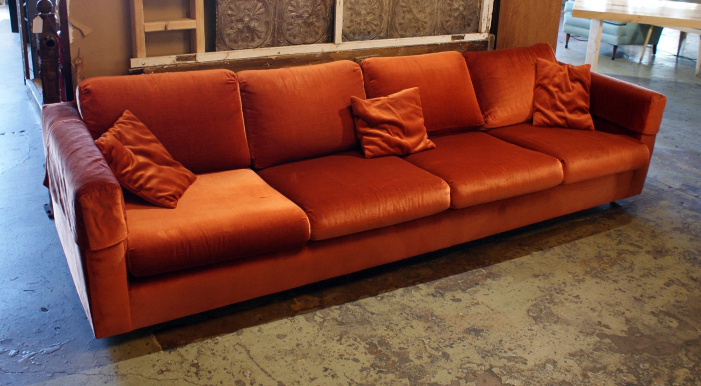 Orange Velveteen MCM 4 Seater Sofa