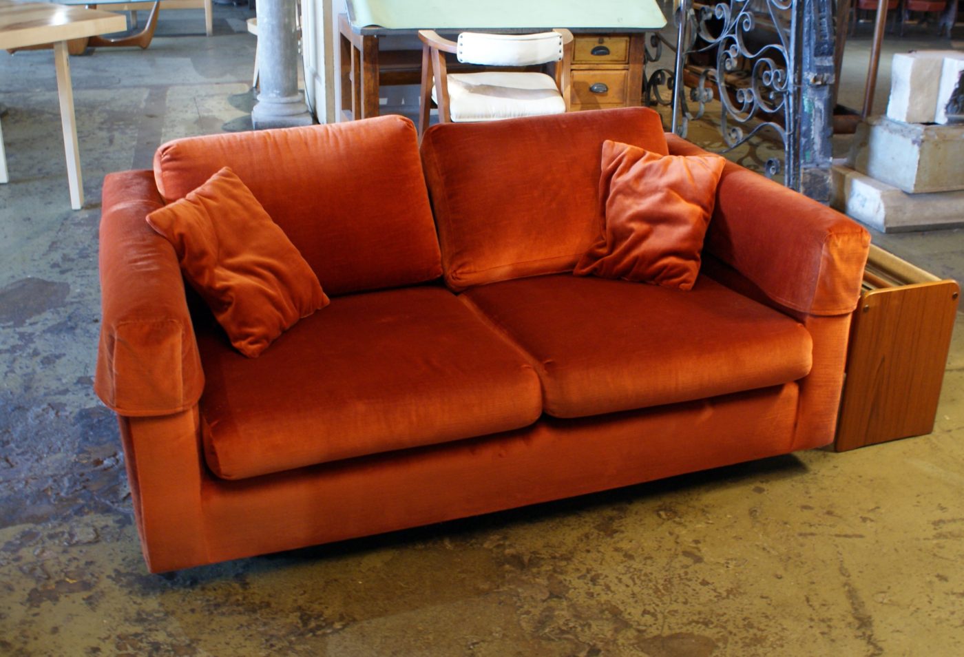 Orange Velveteen MCM Love Seat