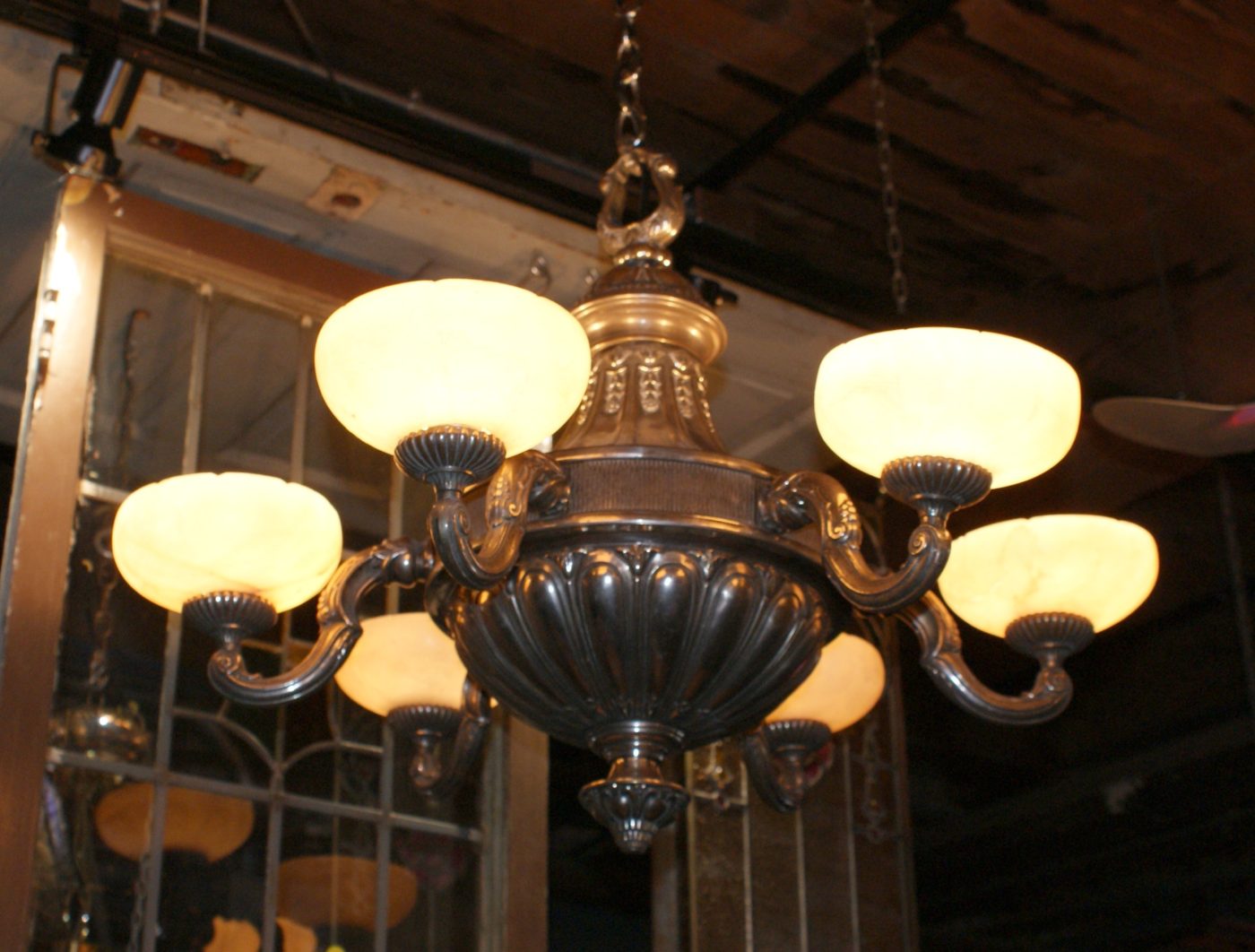 6 Light Chandelier w Alabaster Shades