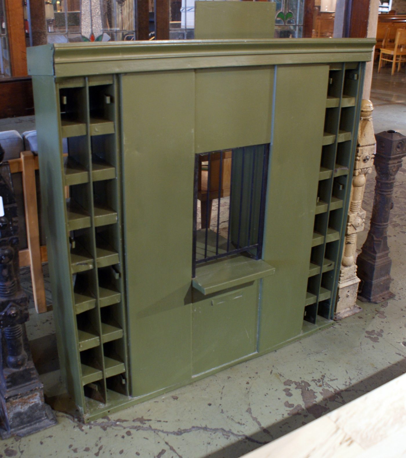 Green Metal Postal Sorting Station w Window