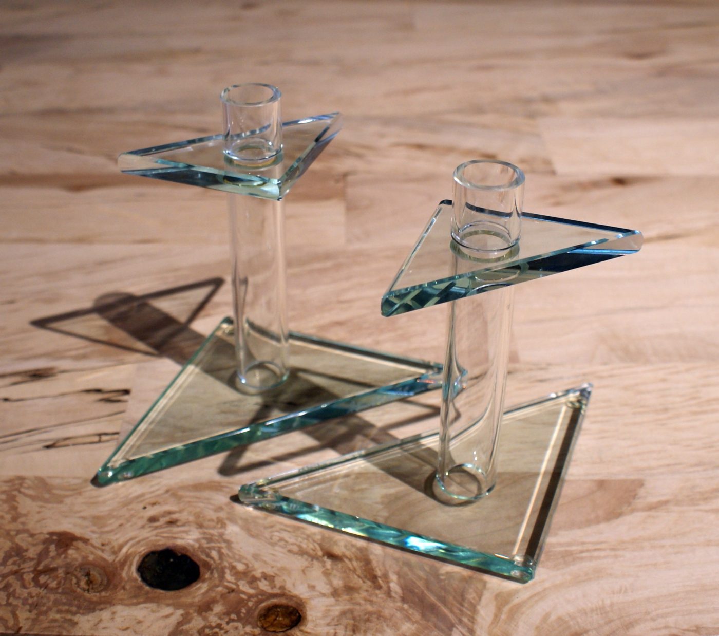 Glass Triangle Candle Stick PAIR