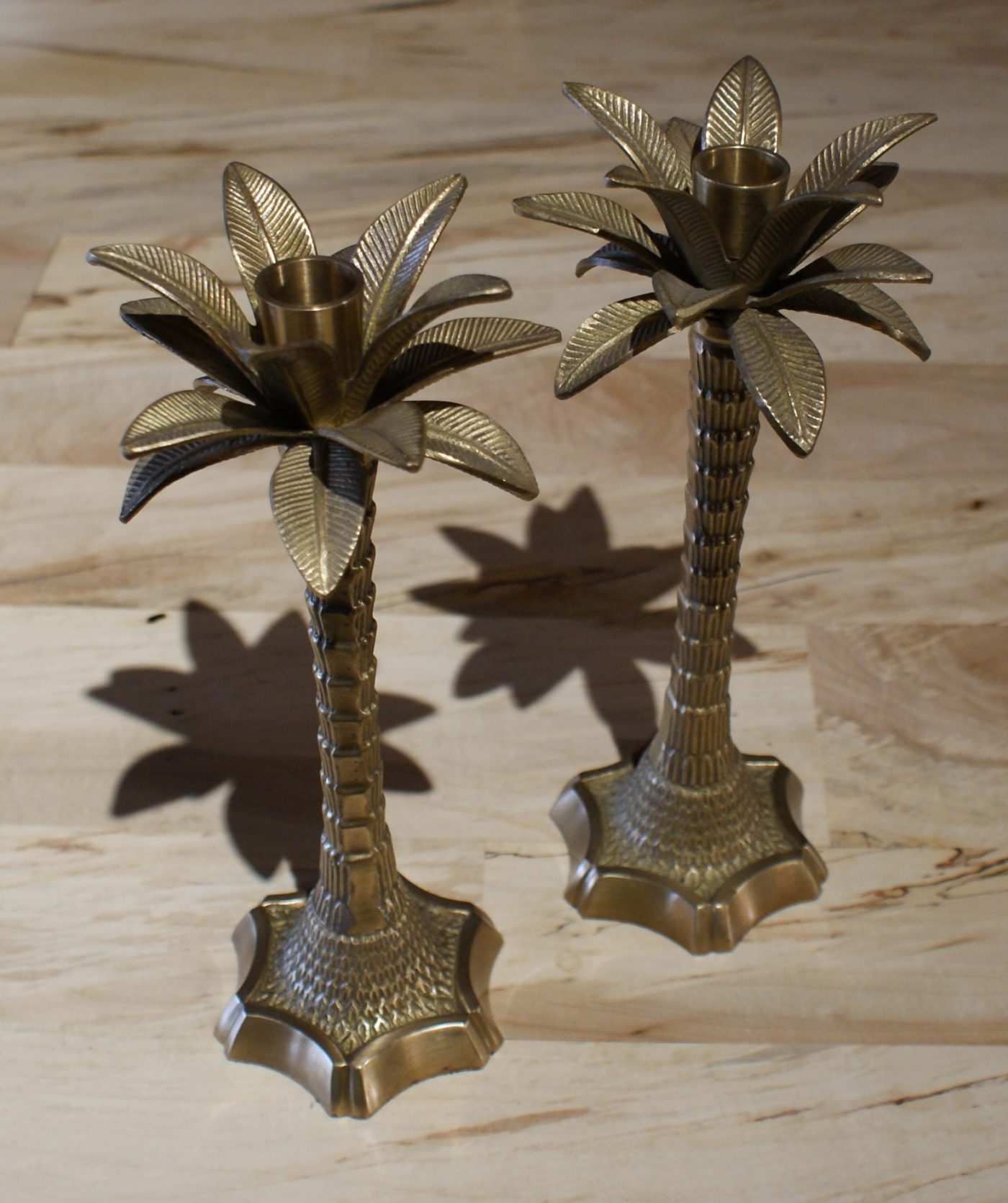 Brass Palm Tree Candle Stick PAIR