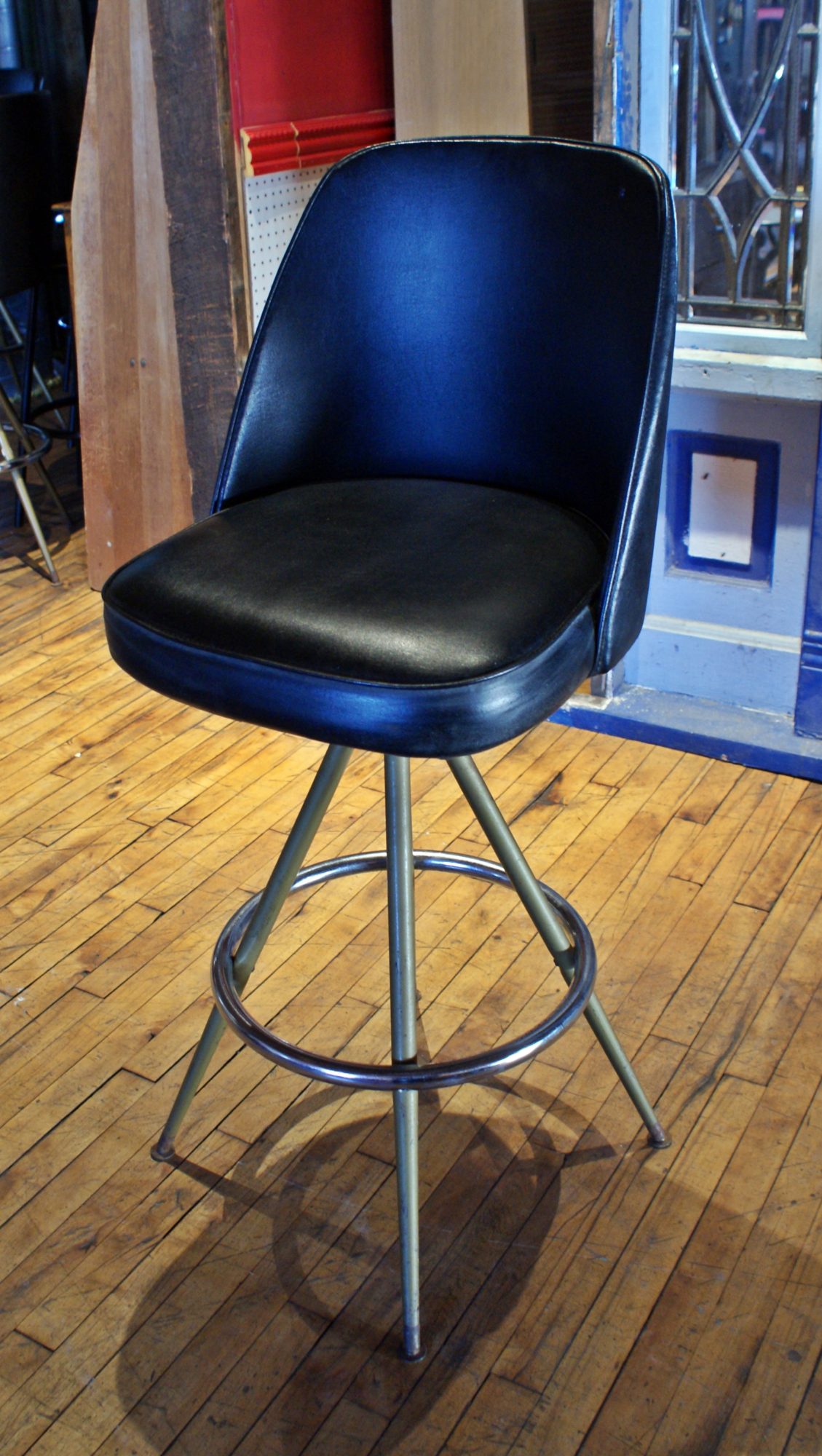 MCM Black Vinyl Barstool