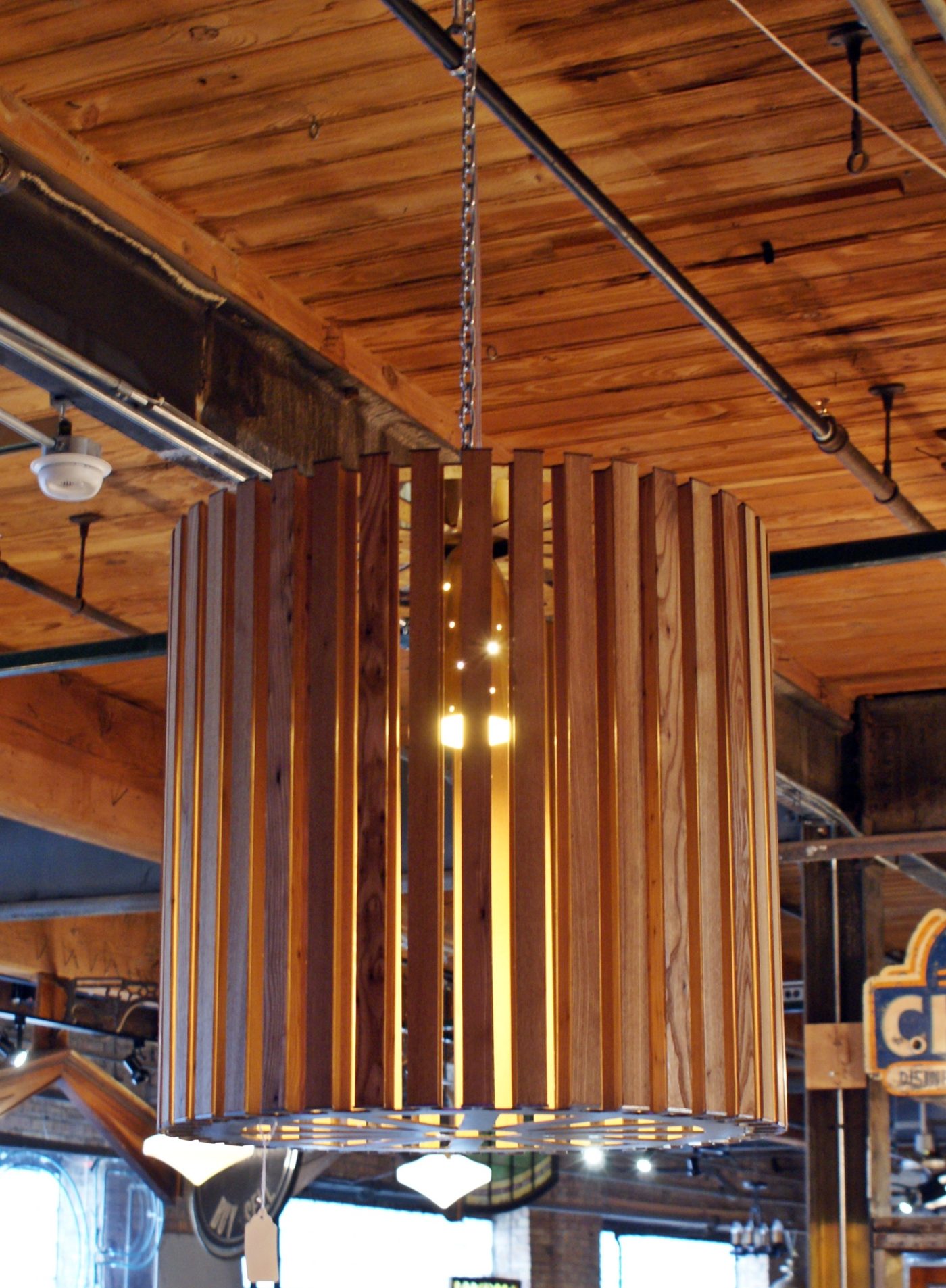 Custom Wood Steel and Brass Chandelier