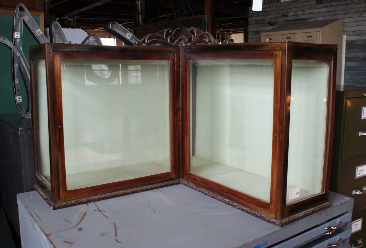 30s Italian Mahogany Corner Cabinet w Lights