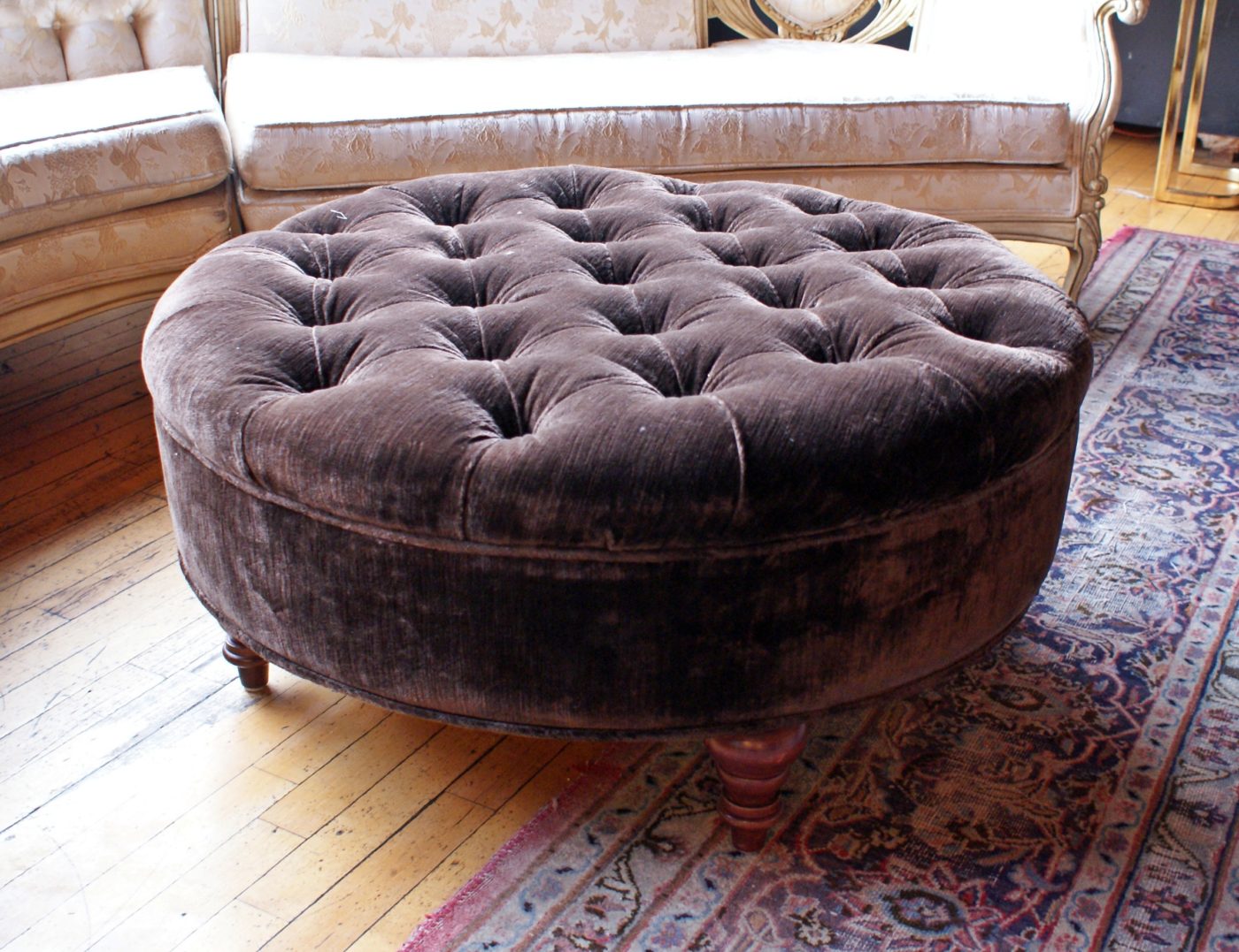 Chocolate Velvet Tufted Ottoman