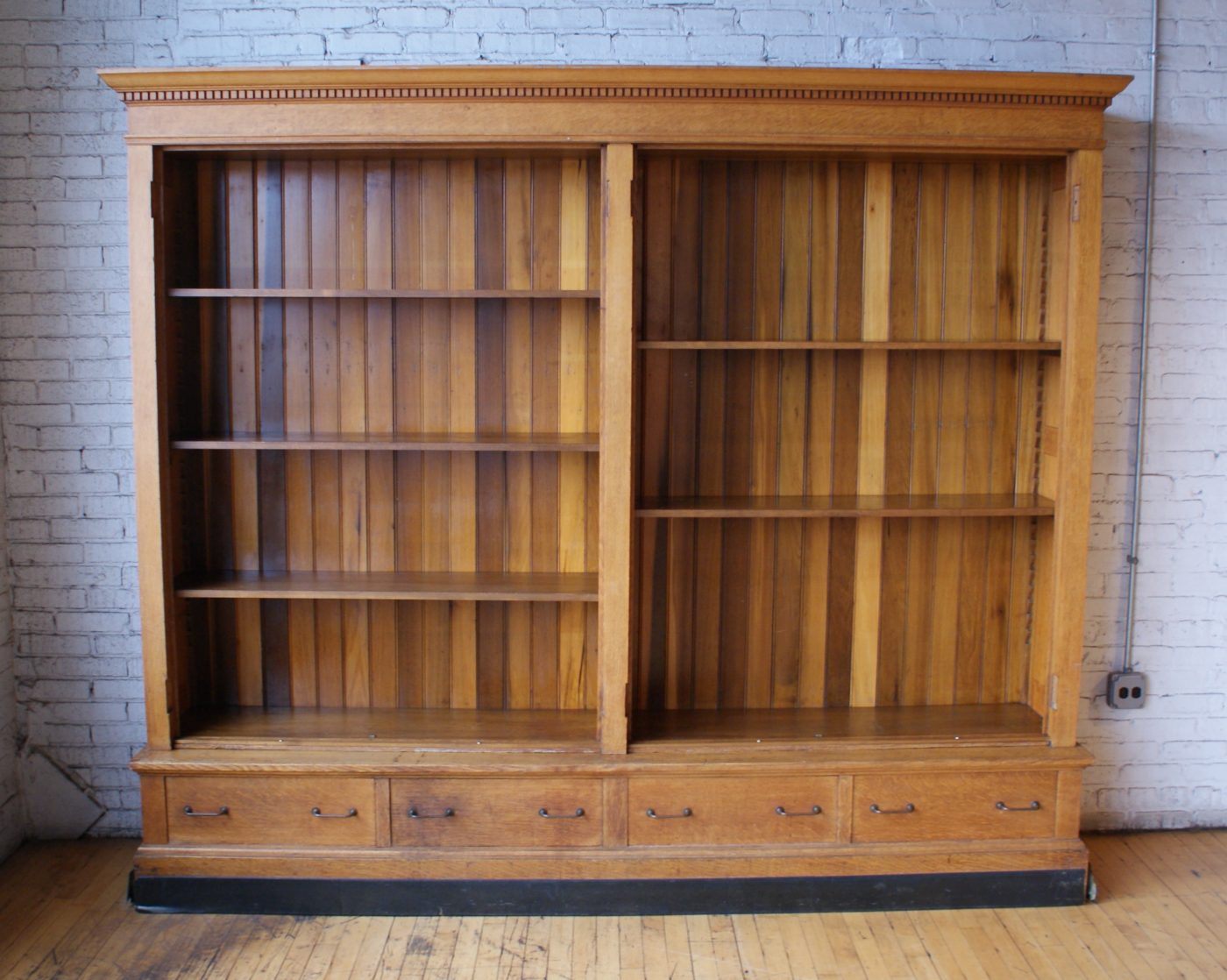 Antique Oak Display Case w 4 Lower Drawers