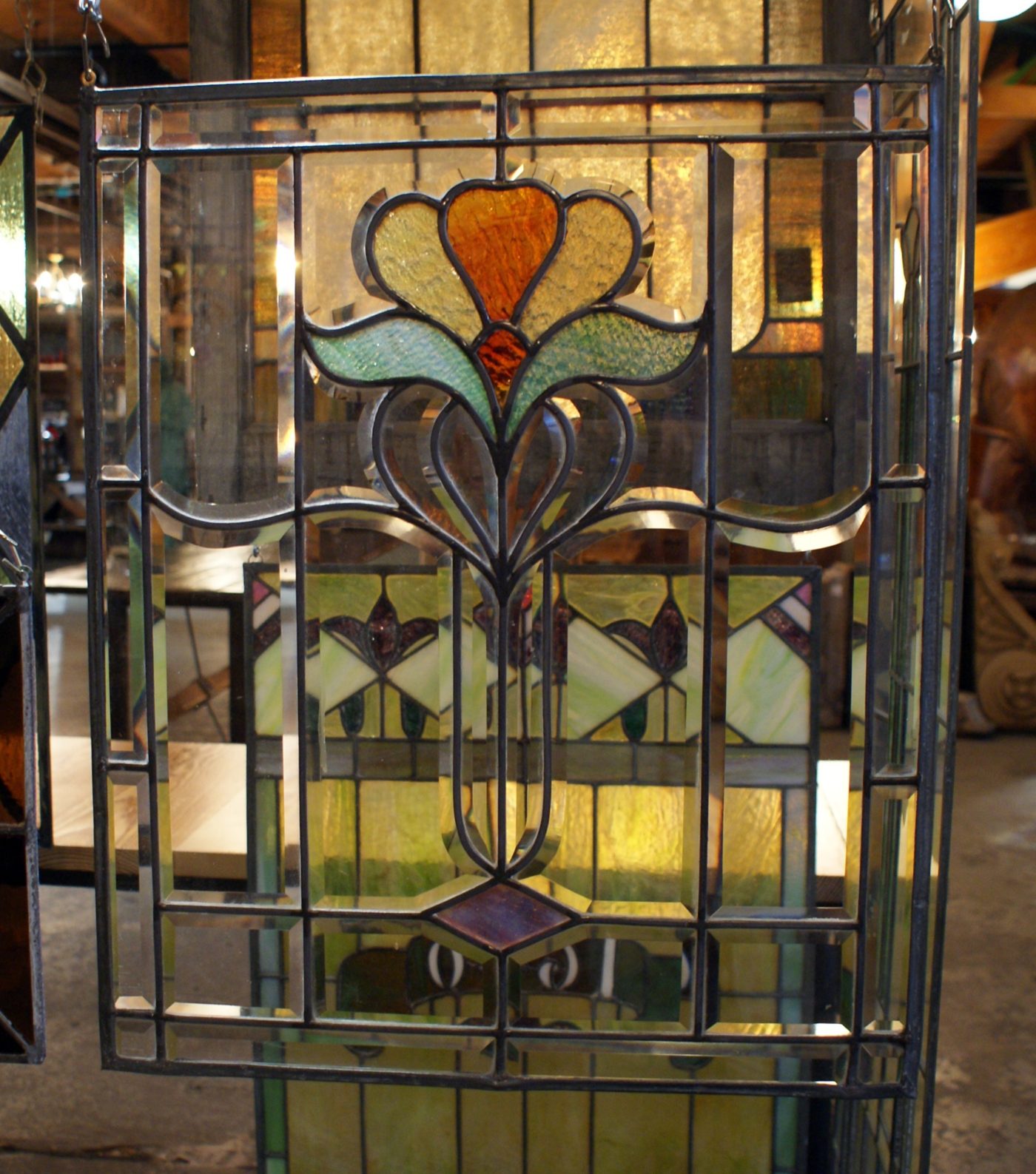 Stained Glass w Bevels and Orange Flower