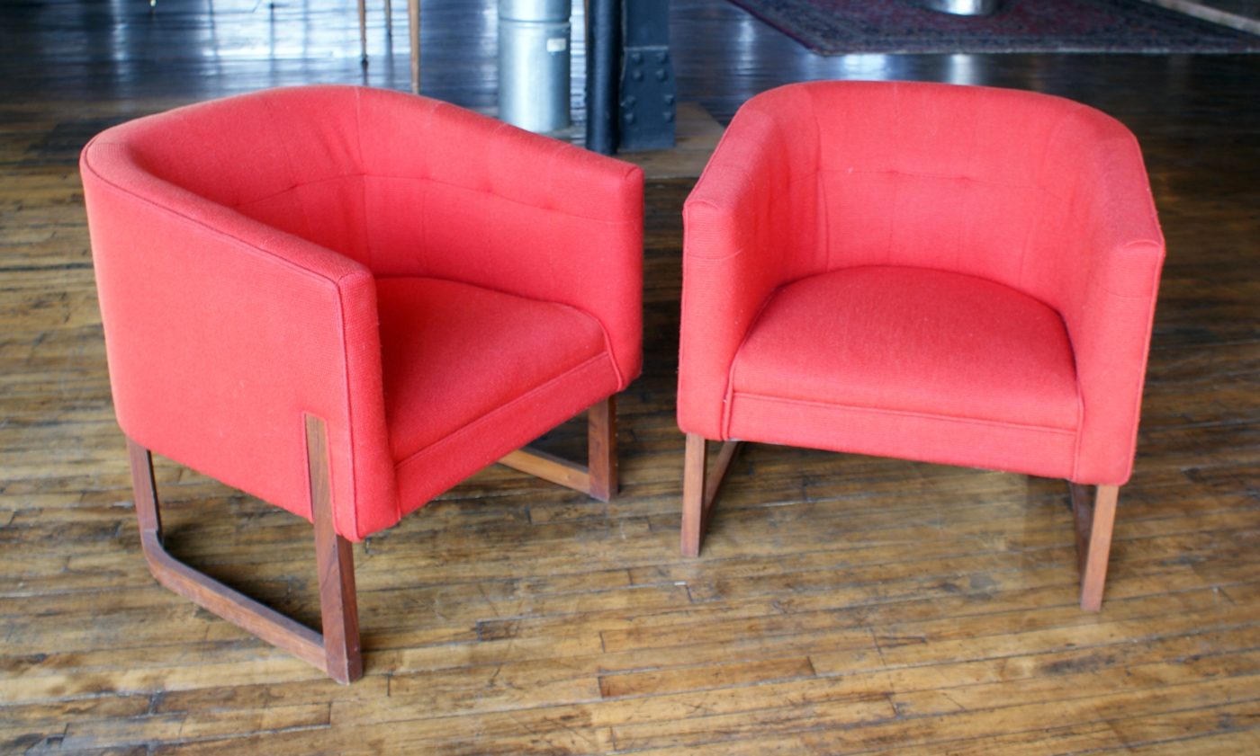 MCM Style Red Club Chair PAIR