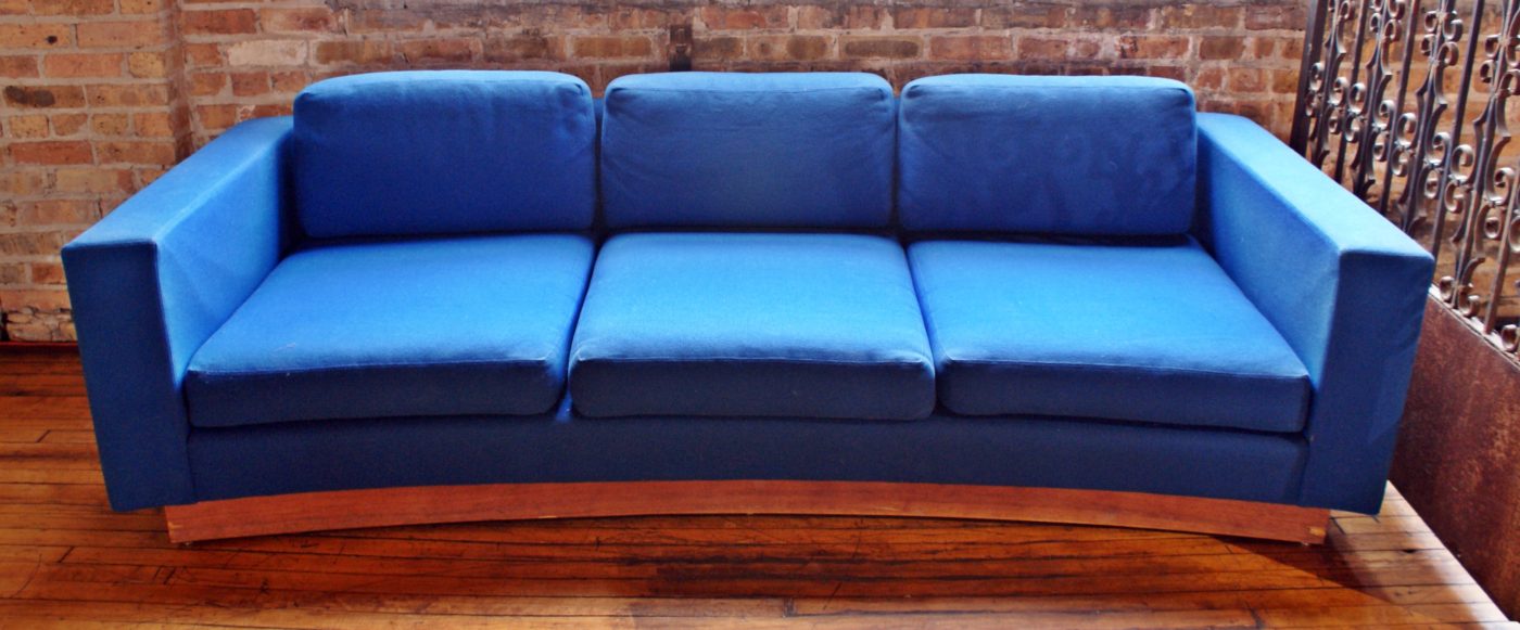 MCM Style Blue Curved Platform Sofa