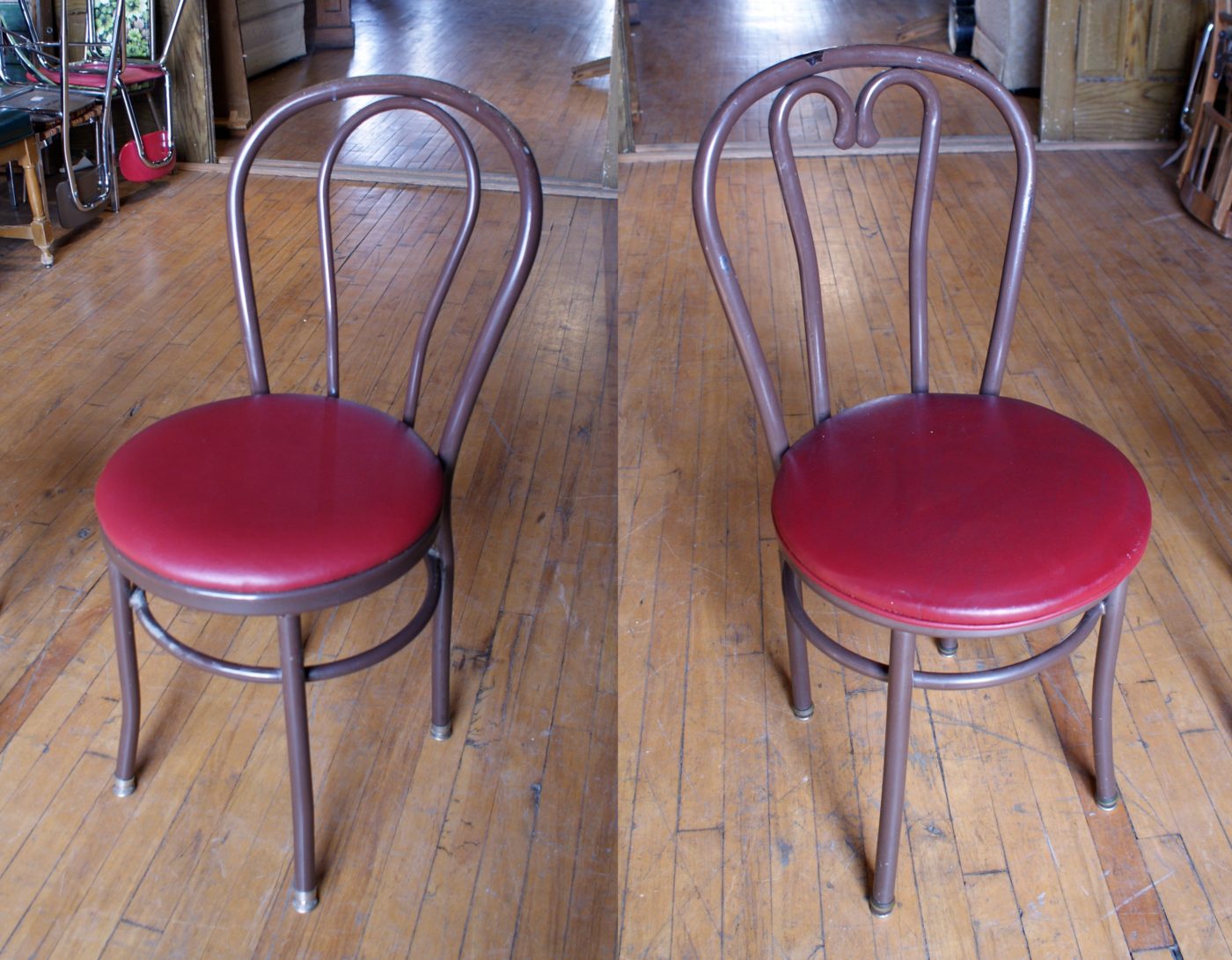 Metal Frame Cafe Chair w Red Vinyl Seat