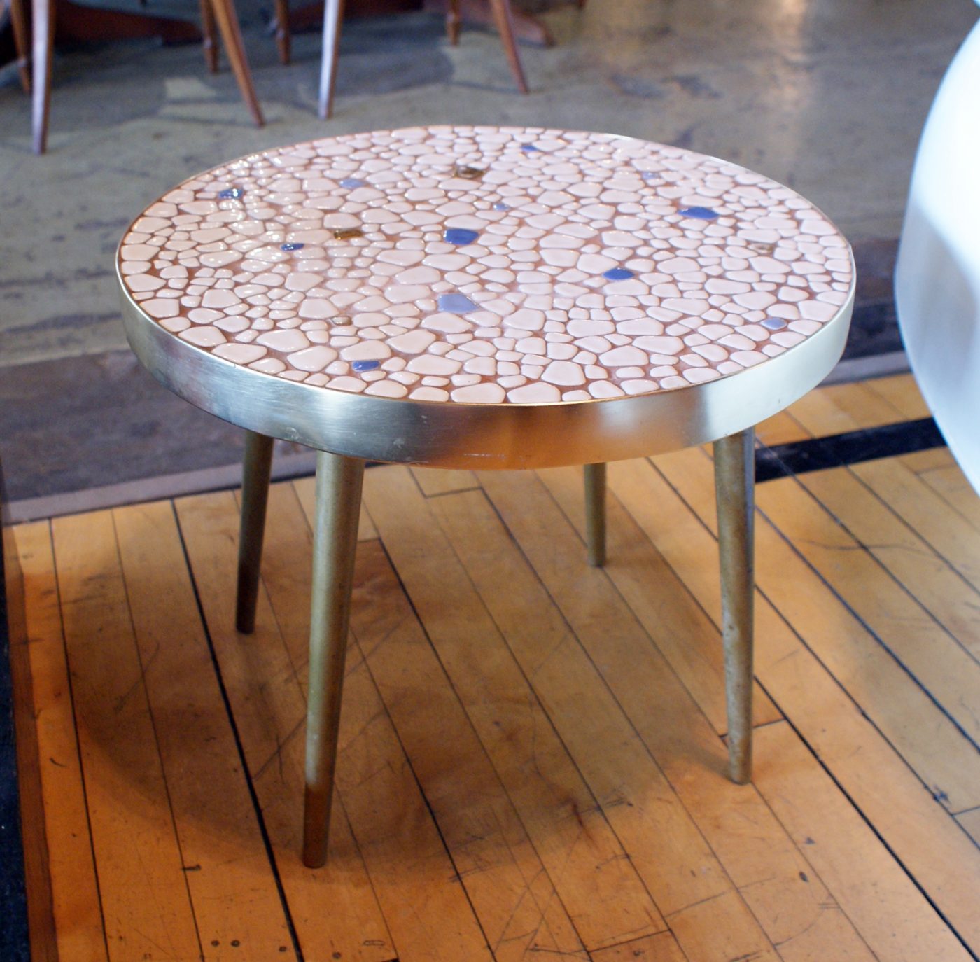 Brass Rimmed Side Table w Mosaic Top