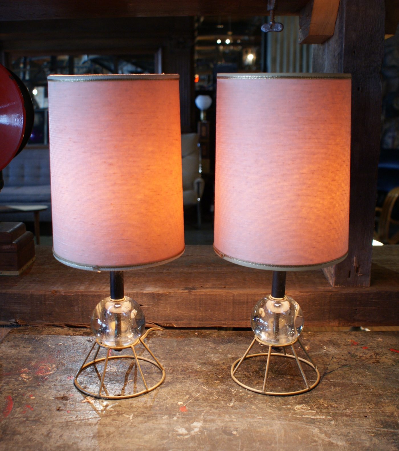 Small Table Lamp w Glass Ball Center PAIR