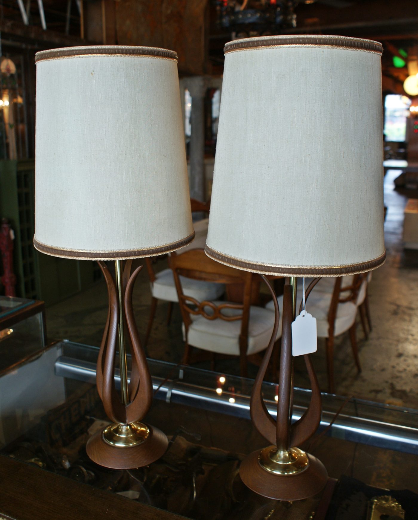 MCM Walnut and Brass Table Lamp PAIR