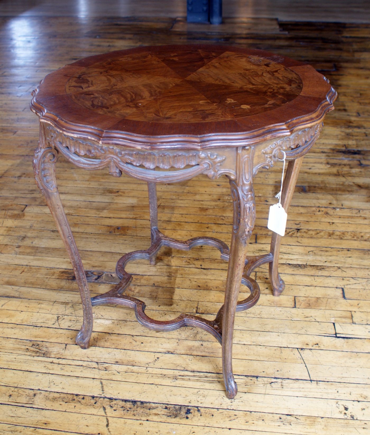 Carved Entry Table w Floral Inlay