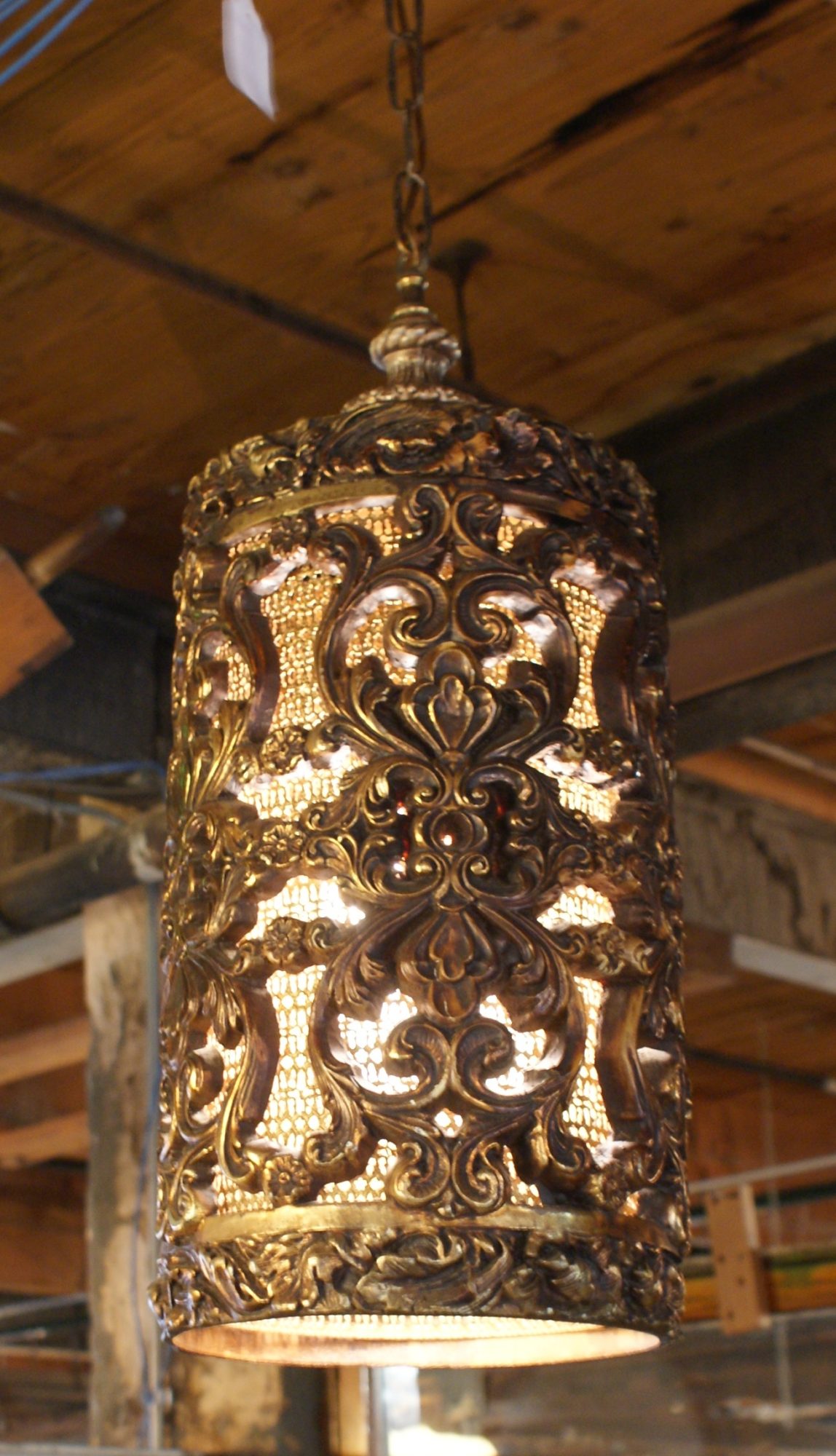 60s Hanging Light w Plaster Filigree