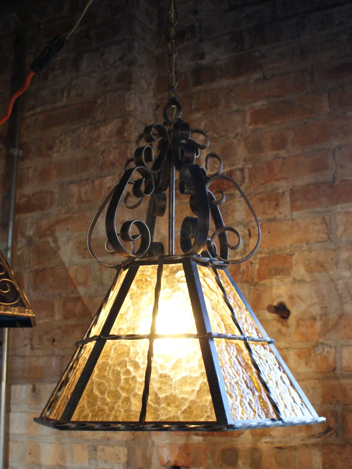 6 Sided Iron Fixture w Amber Glass