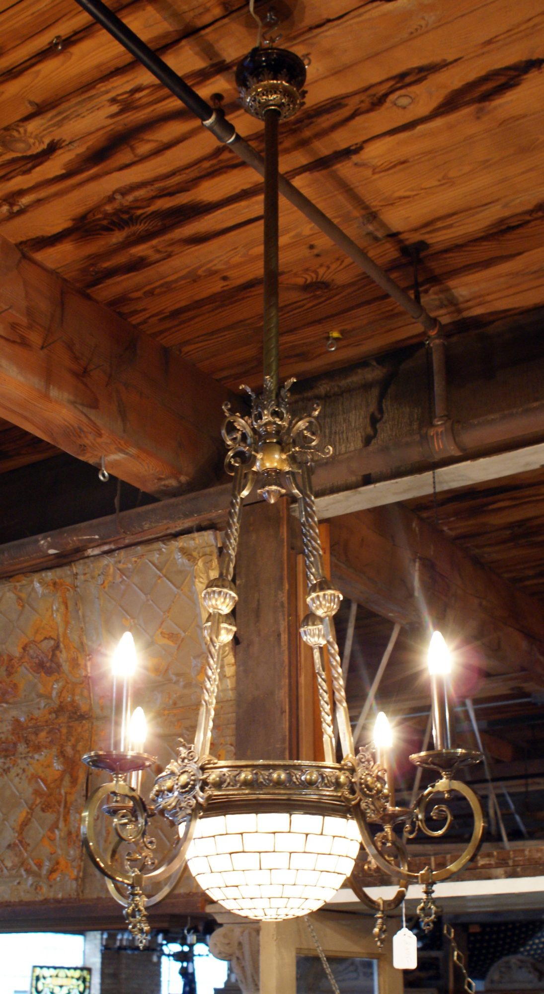 Victorian 4 Light Fixture w Milk Glass Dome