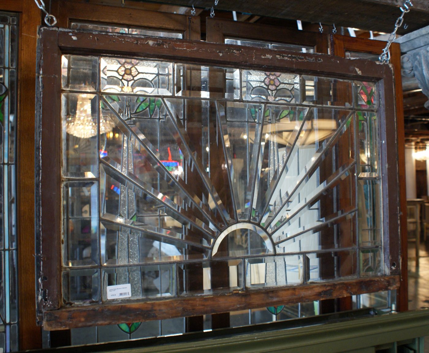 Leaded Glass Window w Beveled Rays